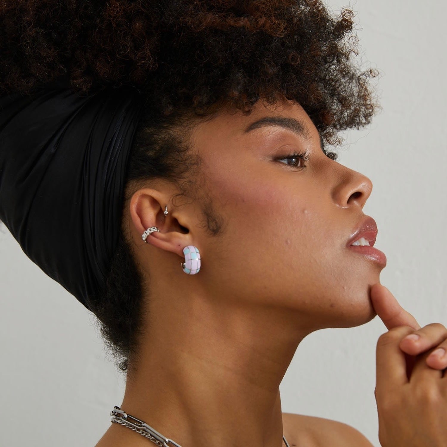 Annie Apple Groove Chunky Lilac Blue Enamel Hoop Earrings