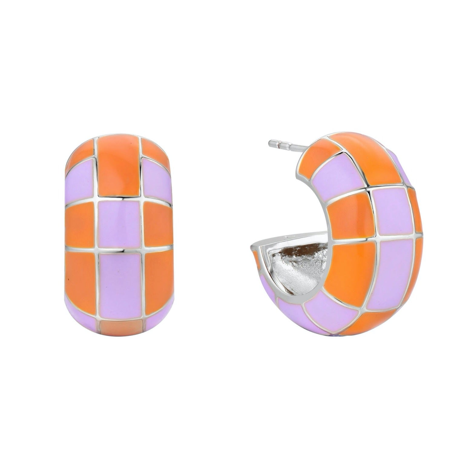 Annie Apple Groove Chunky Lilac Orange Enamel Hoop Earrings