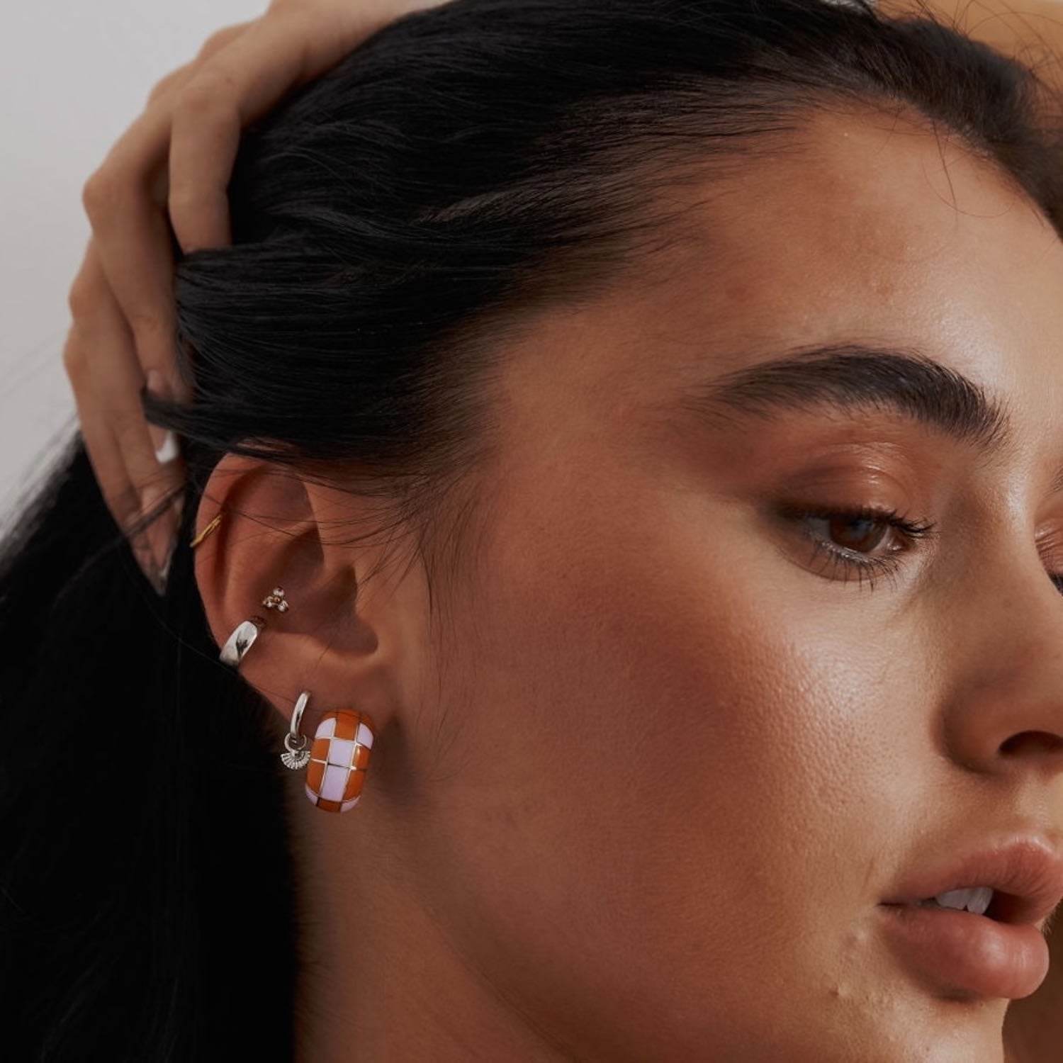 Annie Apple Groove Chunky Lilac Orange Enamel Hoop Earrings