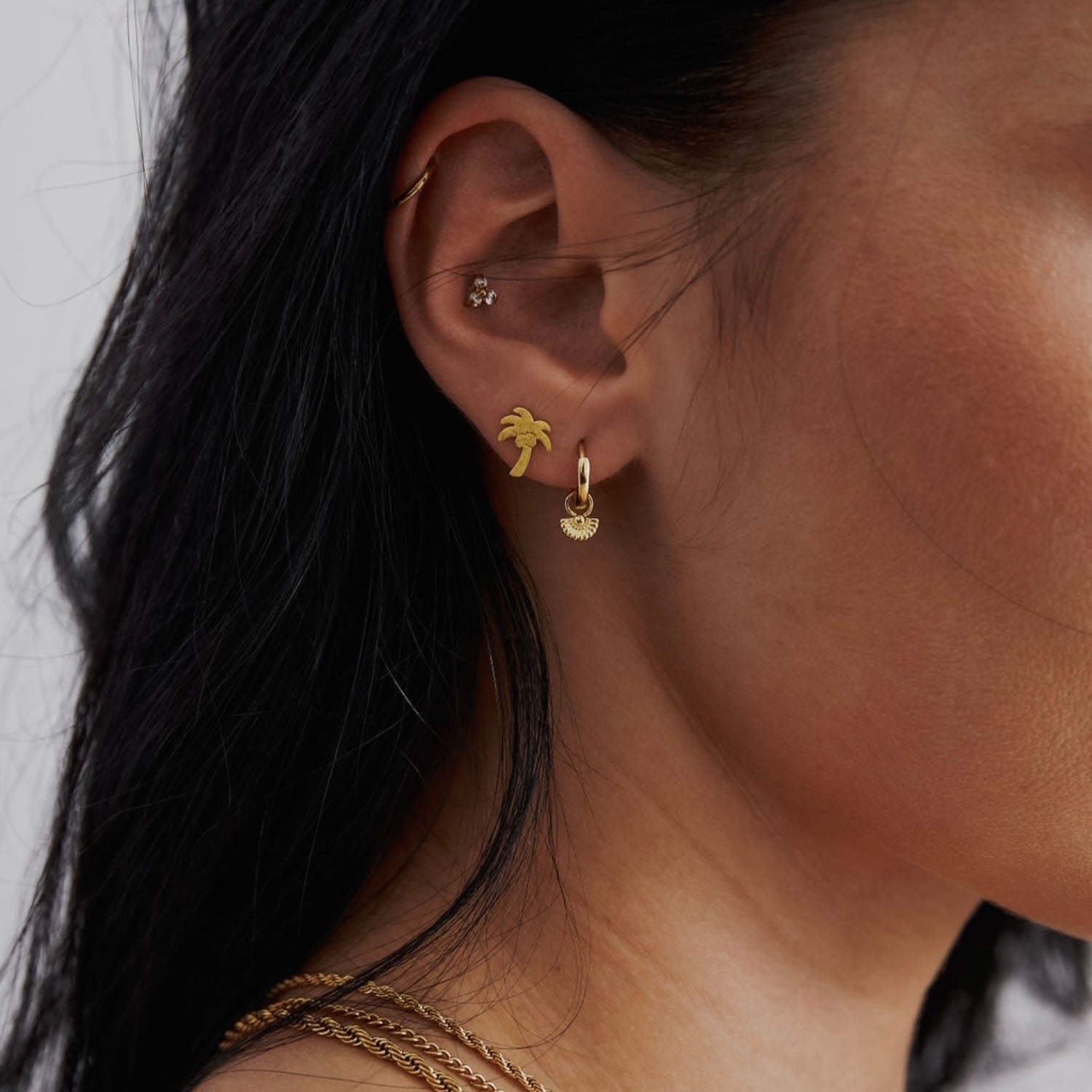 Annie Apple Iris Fan Charm Sterling Silver, Gold Vermeil, Huggie Hoop Earrings