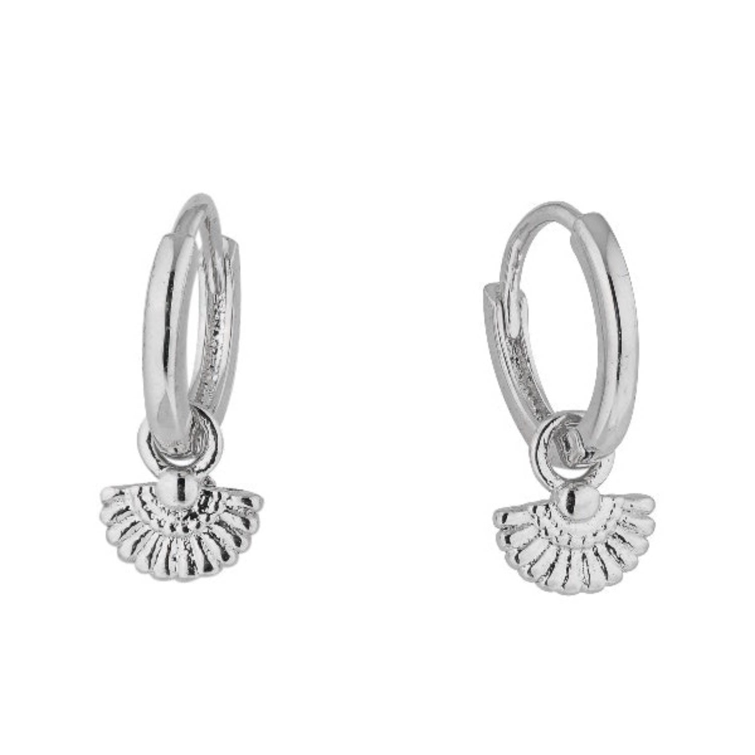 Annie Apple Iris Fan Charm, Sterling Silver, Huggie Hoop Earrings