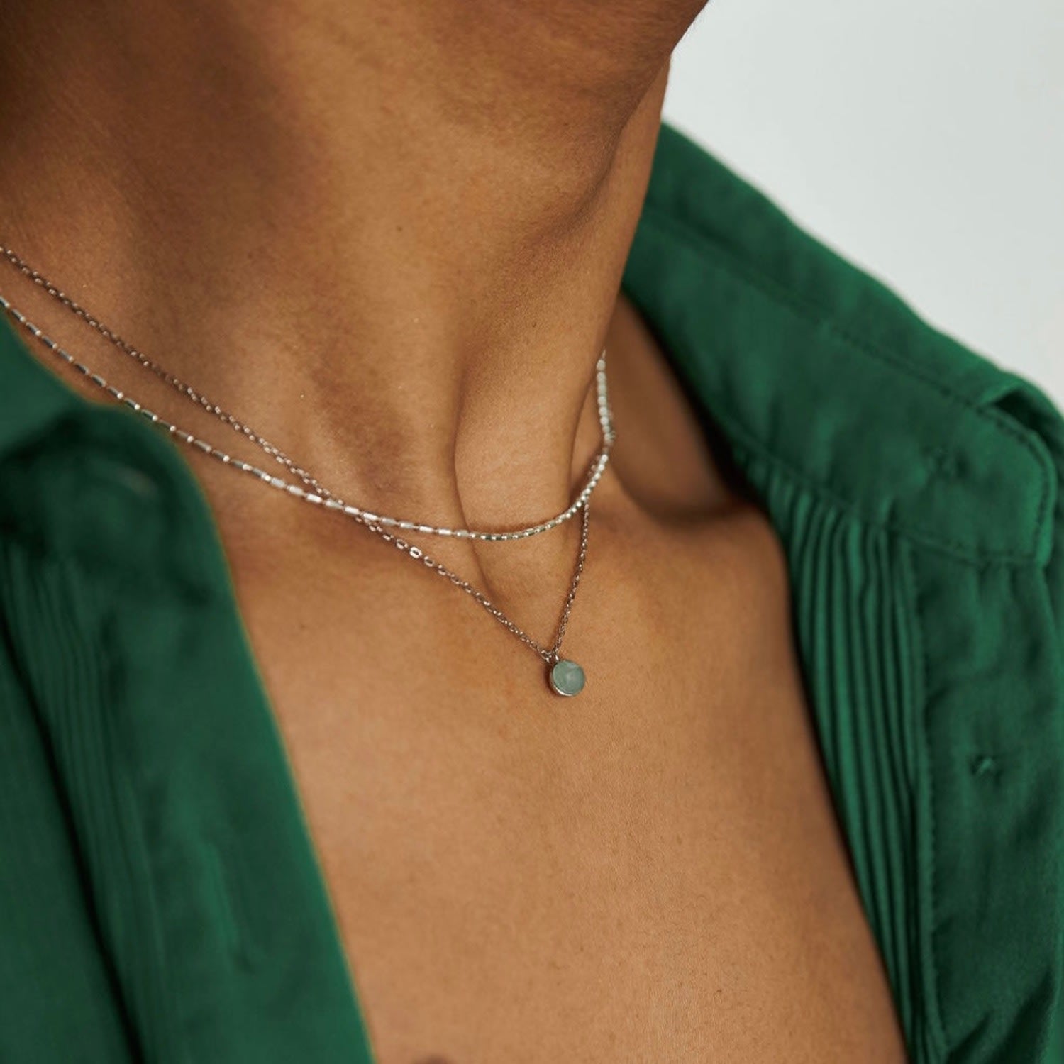 Annie Apple Siobhan Sterling Silver Green Aventurine Pendant Charm Necklace