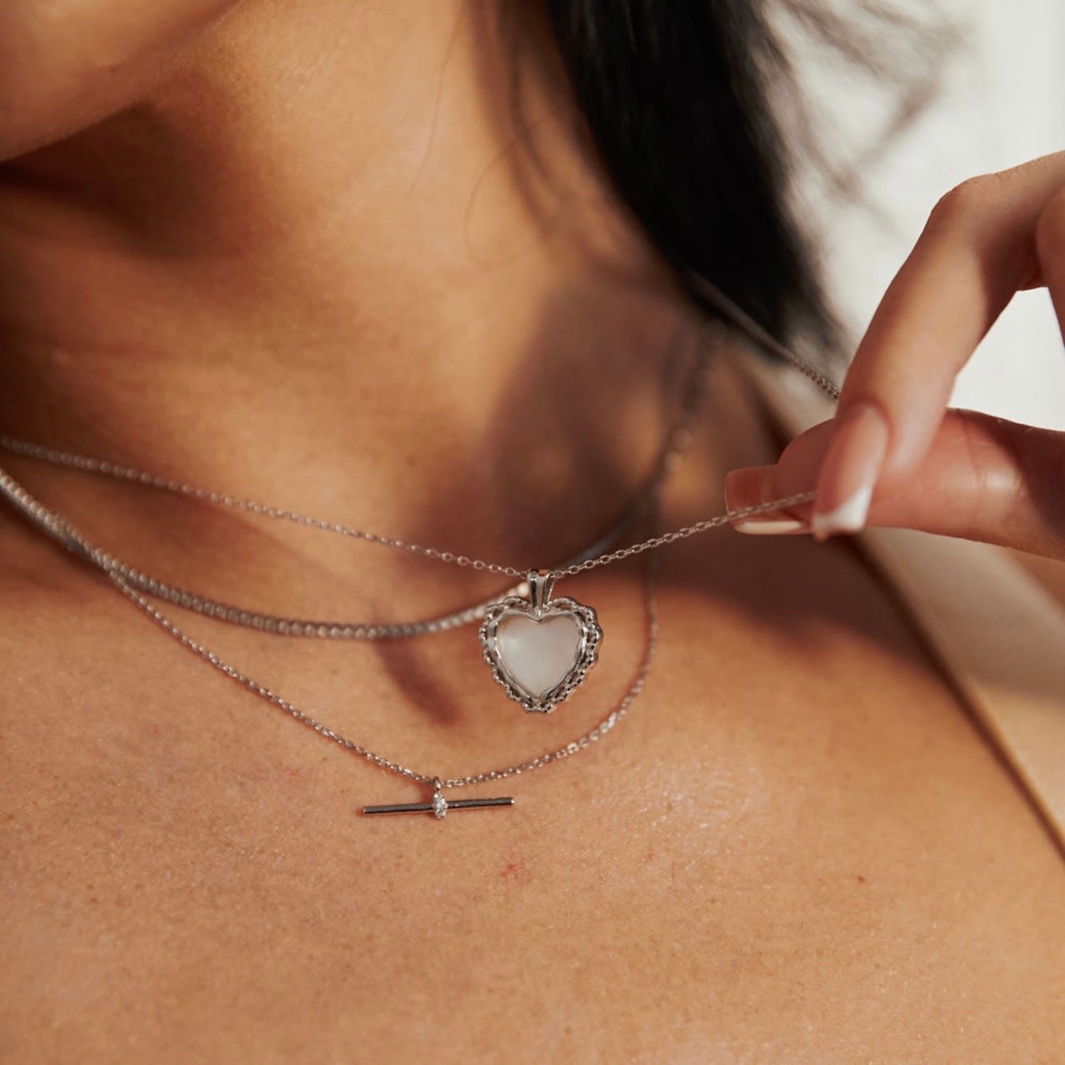Annie Apple Eloise Sterling Silver Pearl Heart Pendant Necklace