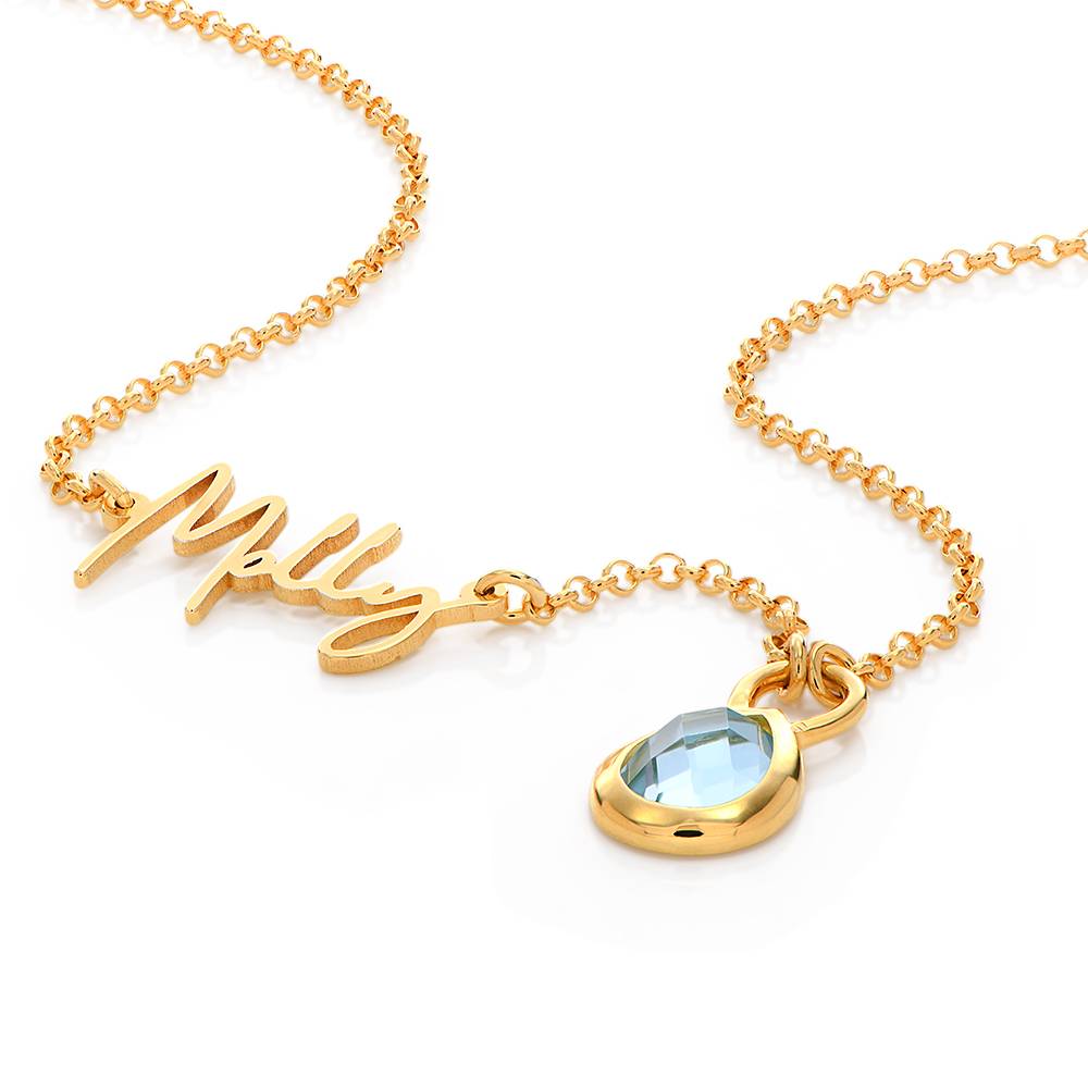 Annie Teardrop Name Necklace with Gemstones in 18K Gold Plating