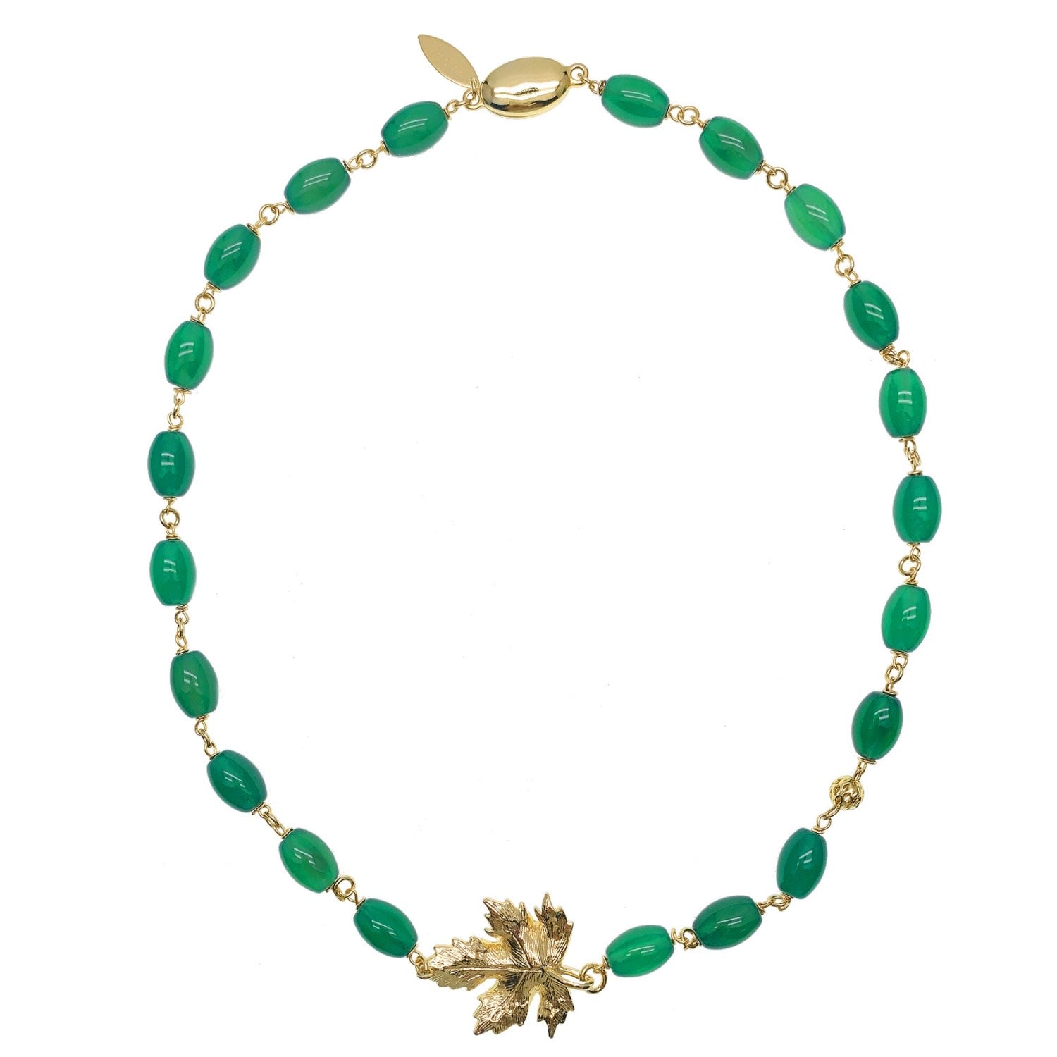 Green Agate With Maple Leave Pendant Necklace