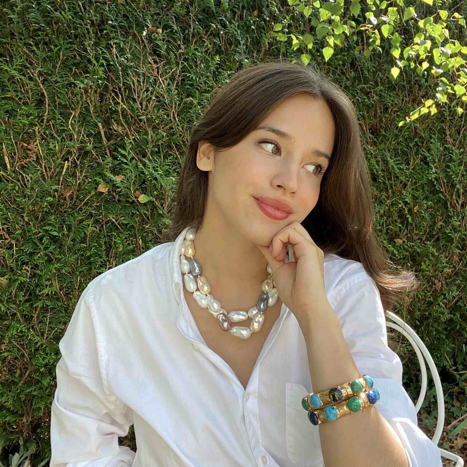 Antique Gold Stretch Bracelet With Malachite, Lapis, And Turquoise Resin Stones