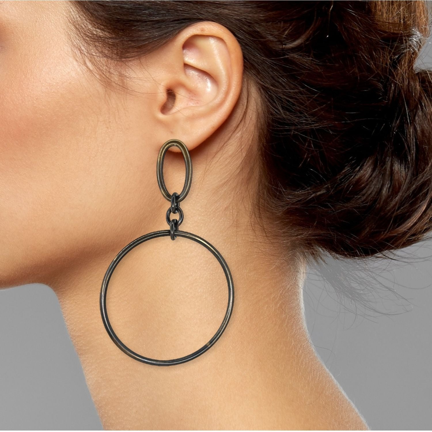 Antique Ophelia Drop Hoop Post Earrings