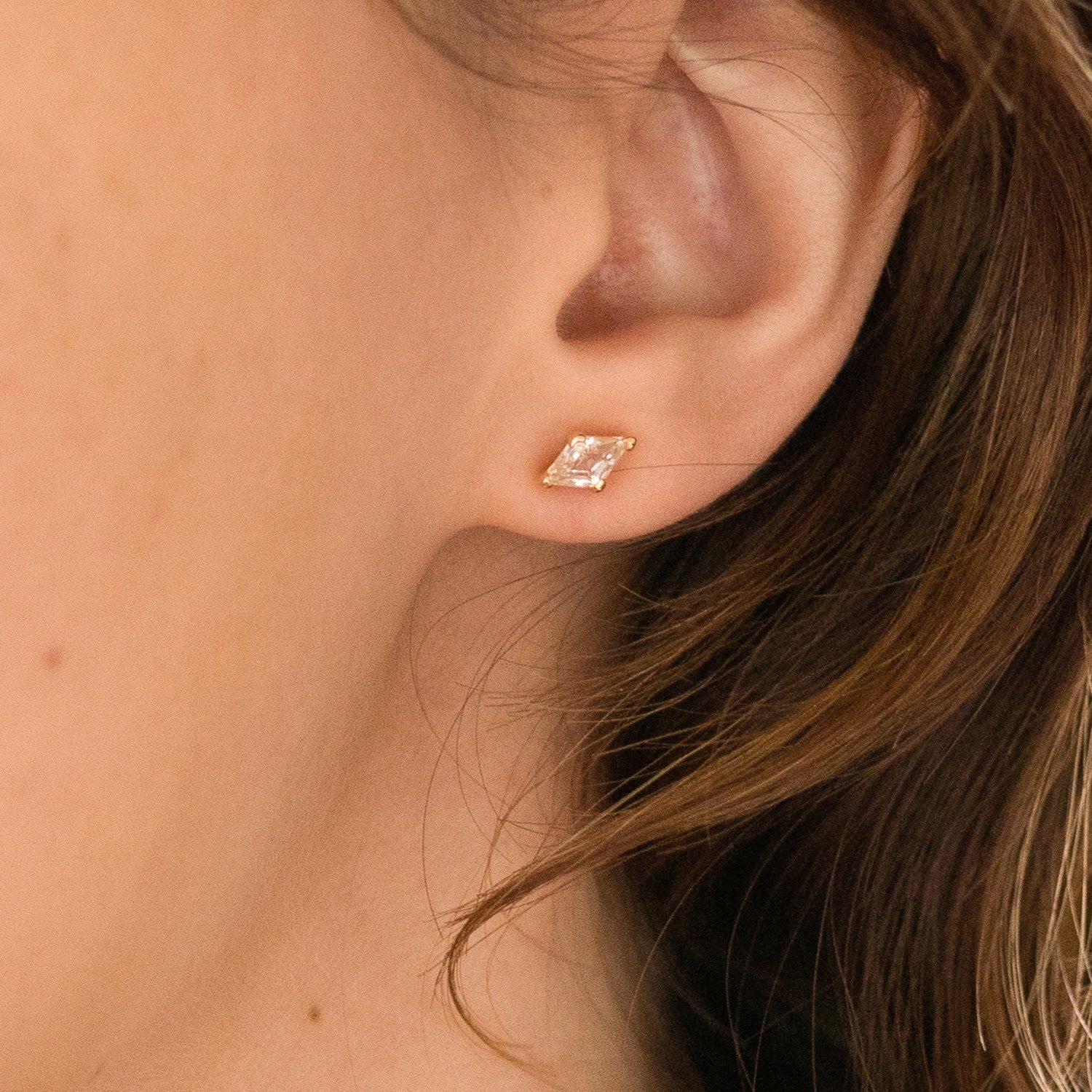 Anything Could Happen Lozenge Stud Earrings - 18K Gold Vermeil Lozenge Stud Earrings With White Topaz Gemstones