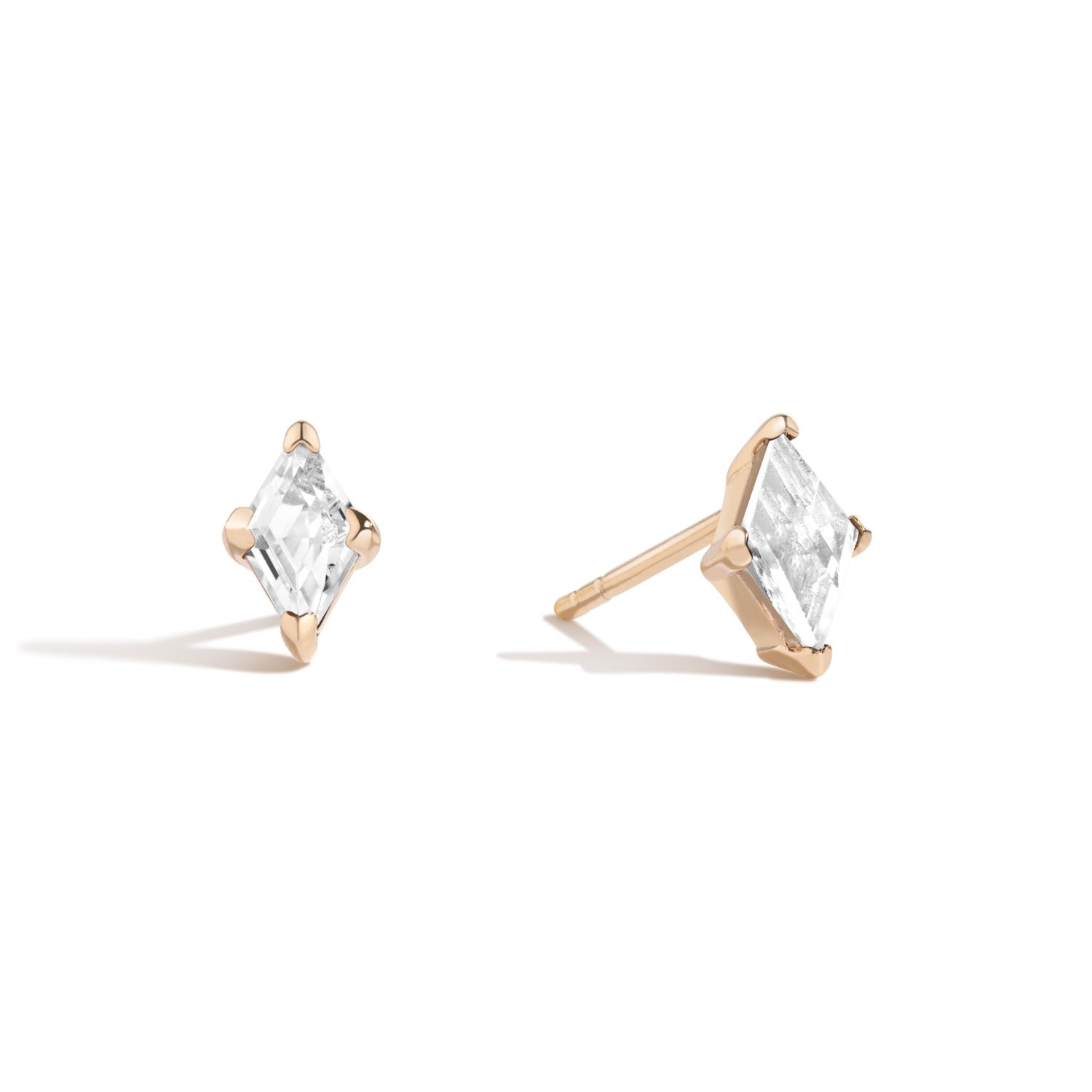 Anything Could Happen Lozenge Stud Earrings - 18K Gold Vermeil Lozenge Stud Earrings With White Topaz Gemstones