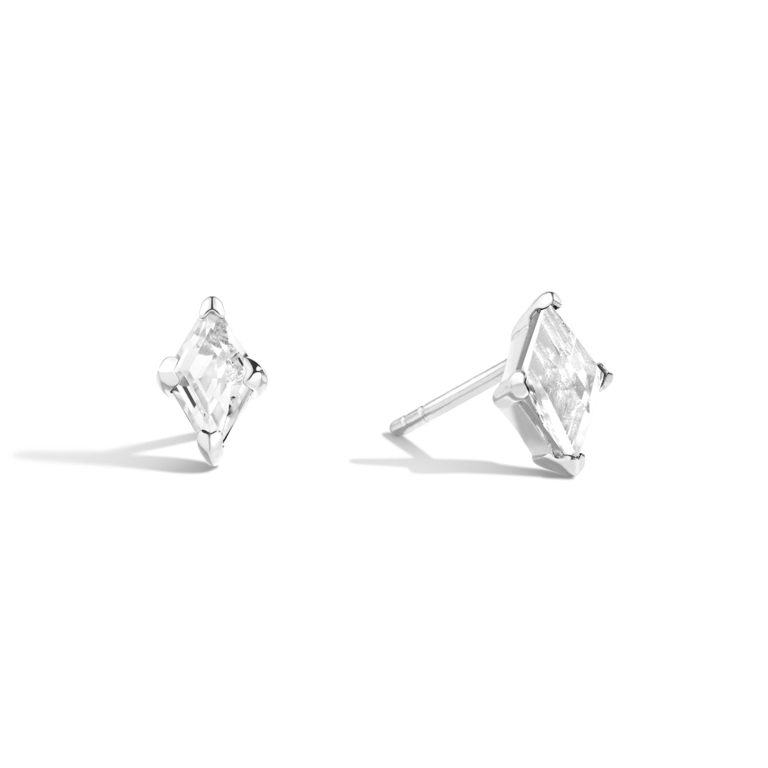 Anything Could Happen Lozenge Stud Earrings - Sterling Silver Lozenge Stud Earrings With White Topaz Gemstones