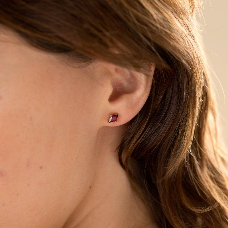 Anything Could Happen Lozenge Stud Earrings - 18K Gold Vermeil Lozenge Stud Earrings With Rhodolite Garnet Gemstones