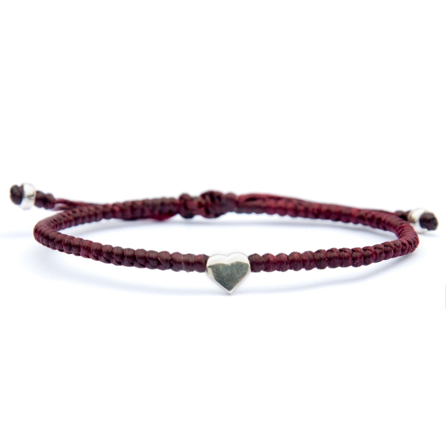 Tiny Silver Heart Wine Red Bracelet For Women - Multicolour