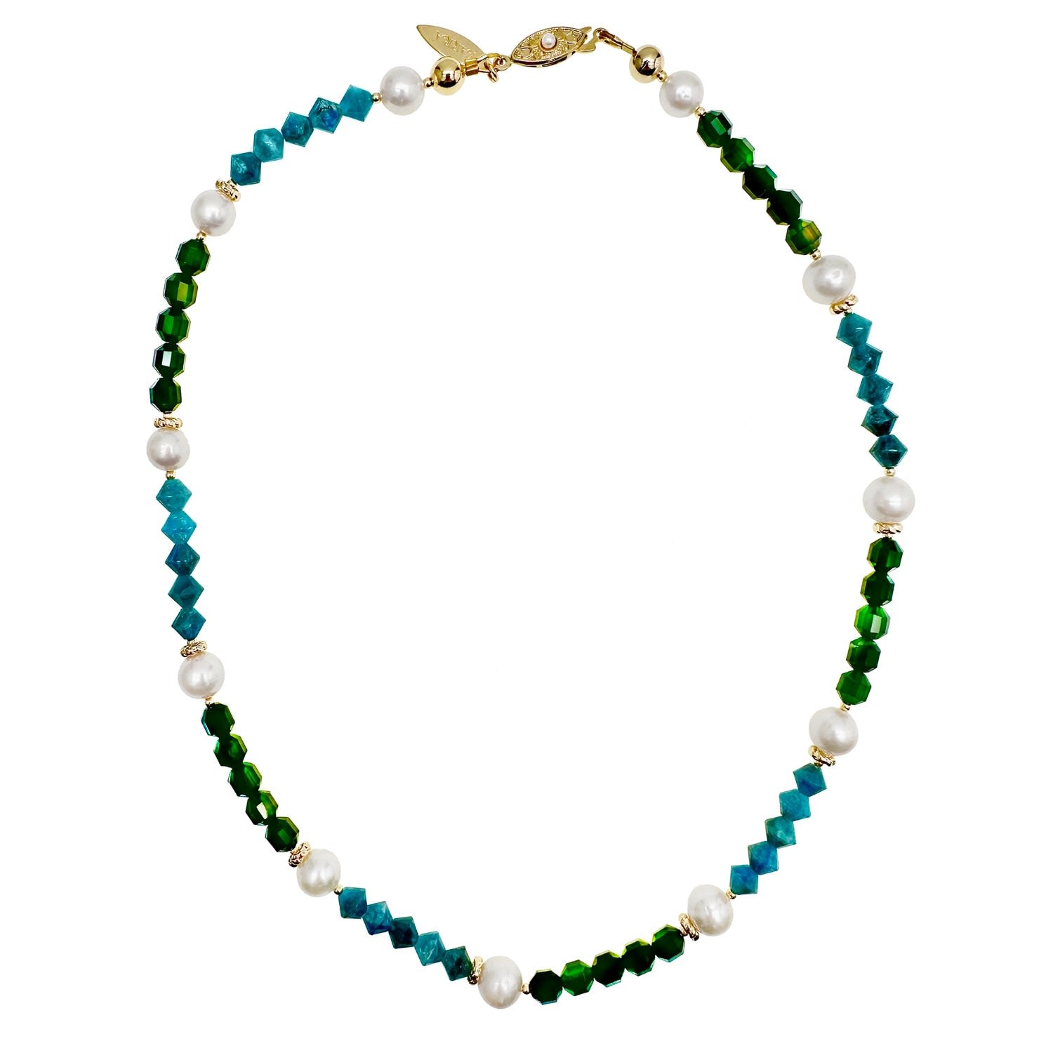 Green & Blue Gemstone With Freshwater Pearls Necklace