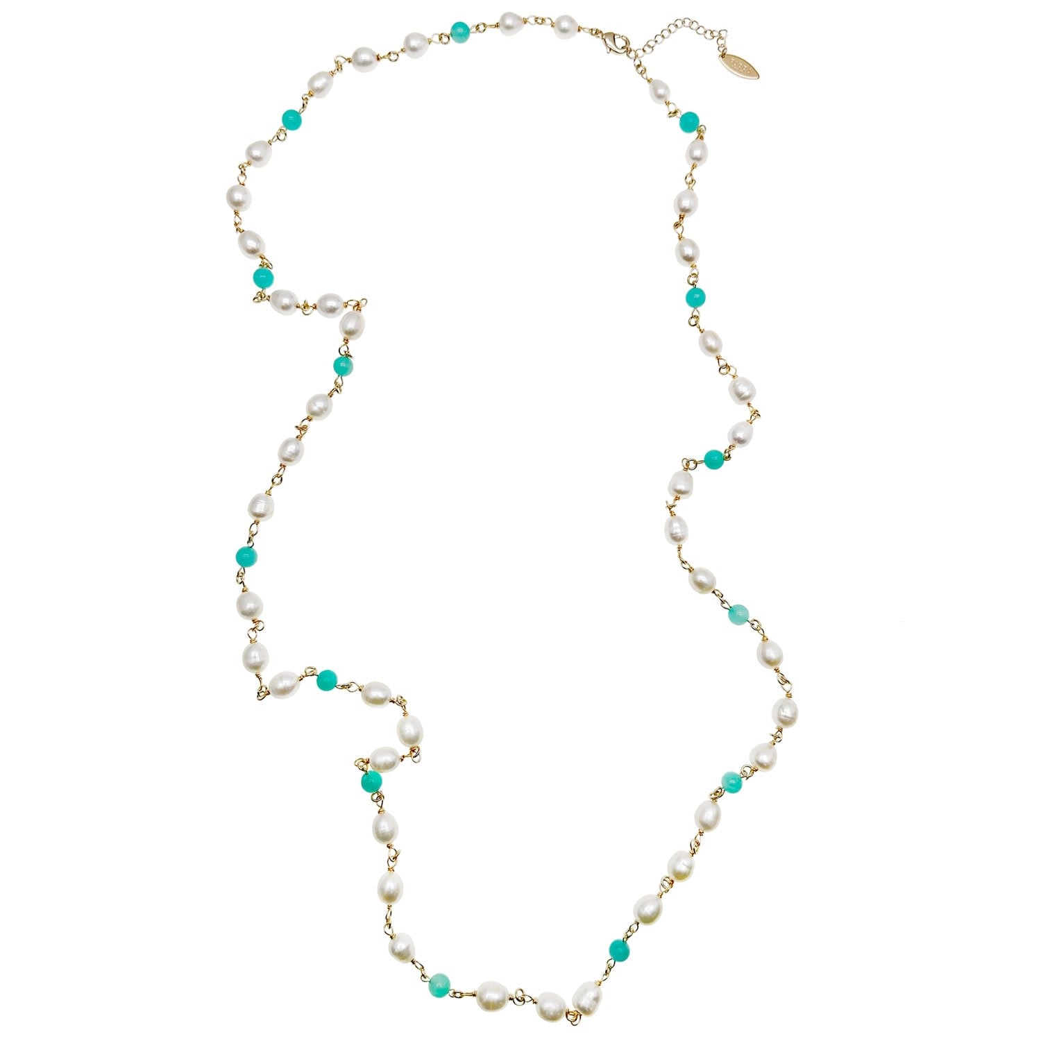 Amazonite Stone And Freshwater Pearls Station Necklace