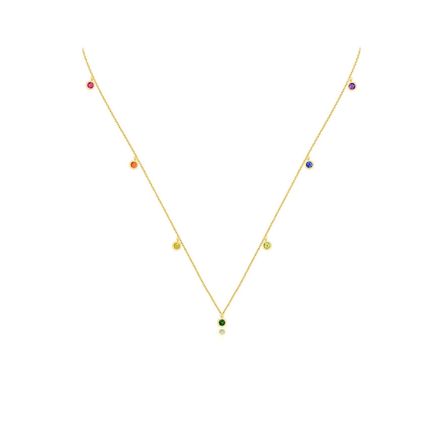18K Yellow Gold Raindow Color Gemstone Necklace / Choker