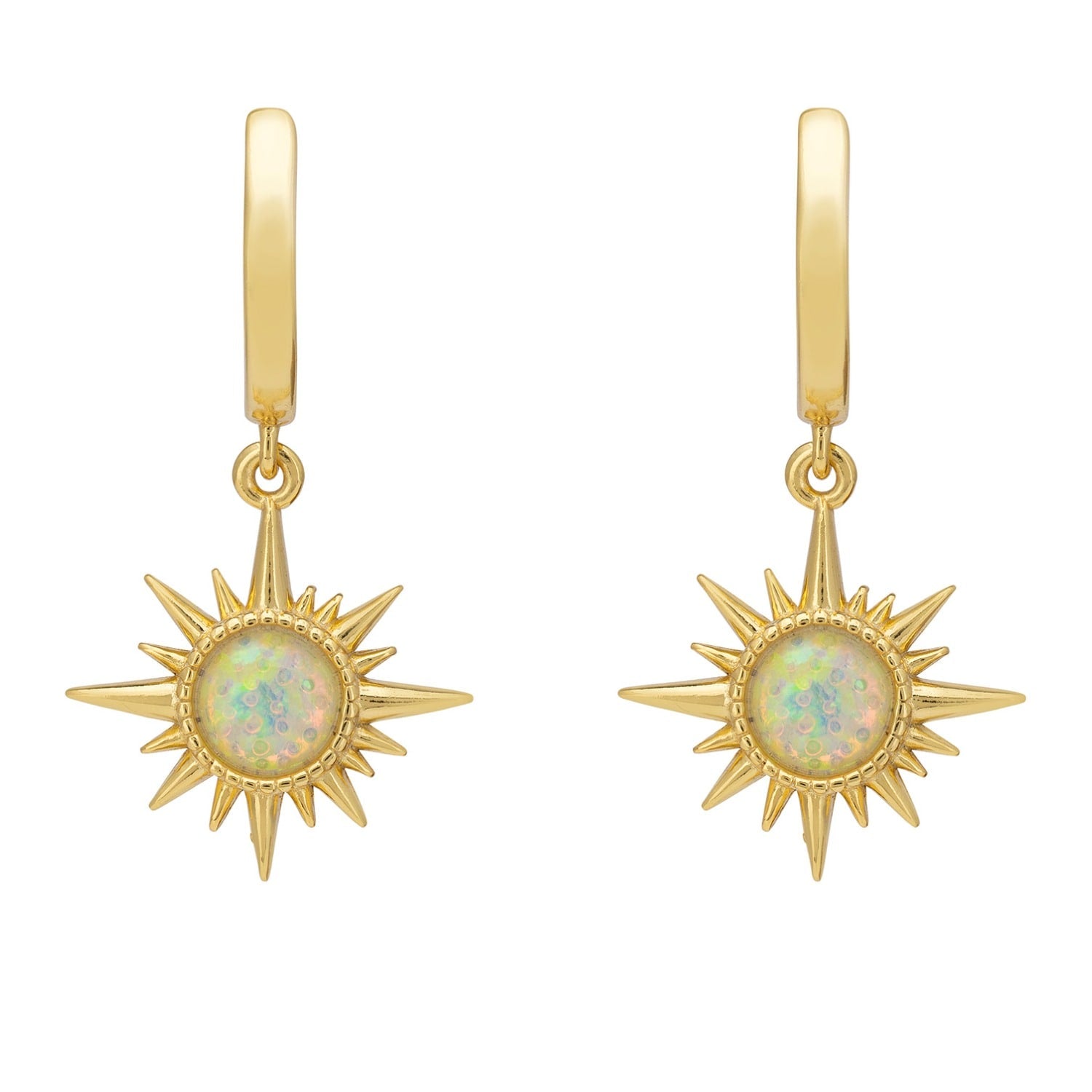 Apollo White Opal Starburst Huggie Hoop Earrings Gold