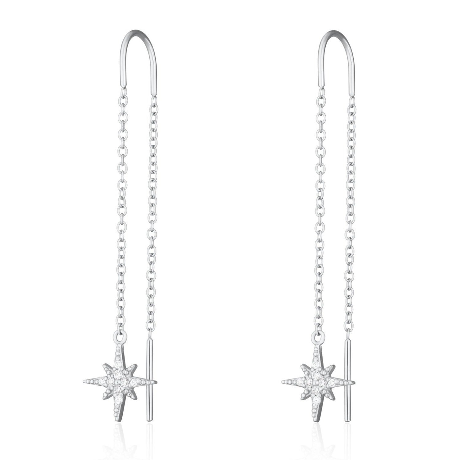 Silver Starburst Threader Earrings