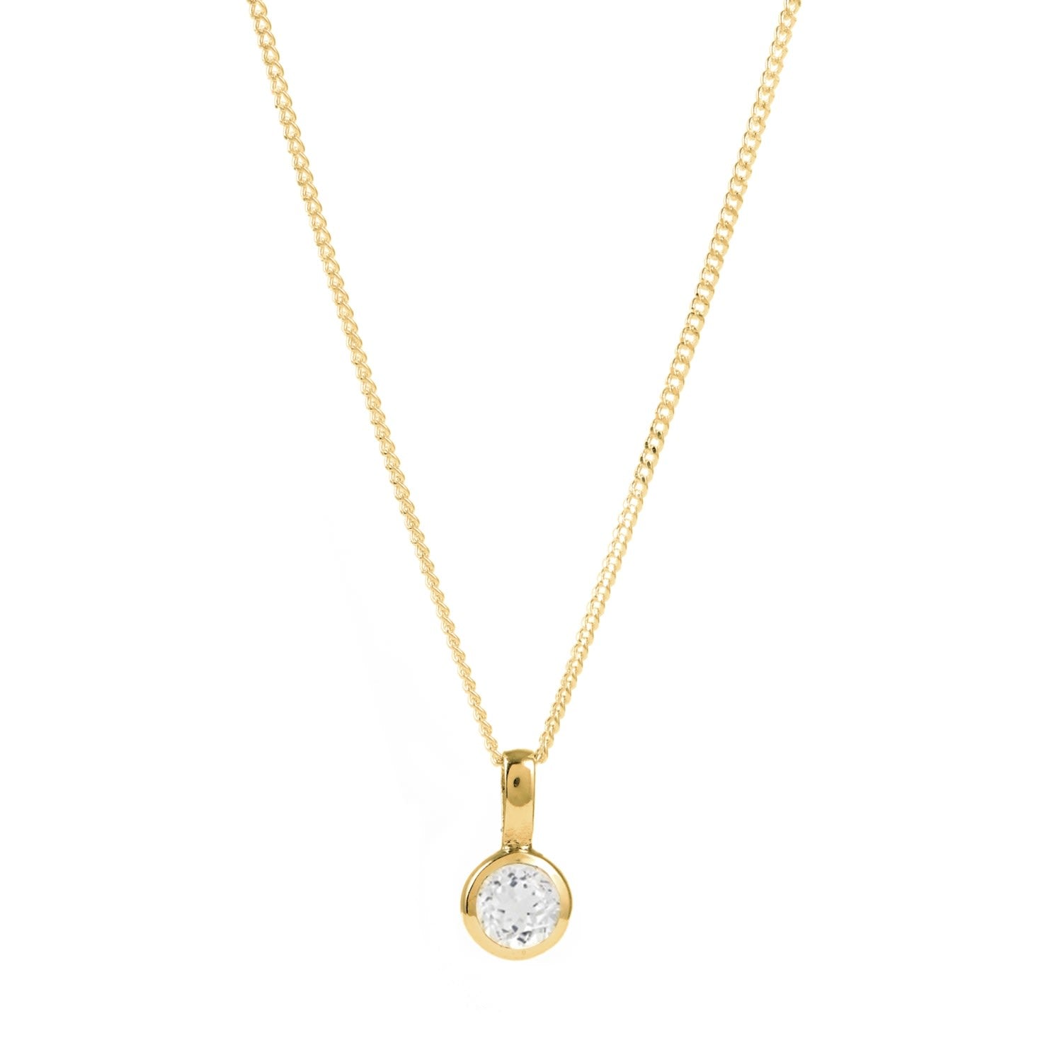 April Birthstone Charm Gold Vermeil Necklace - White Topaz