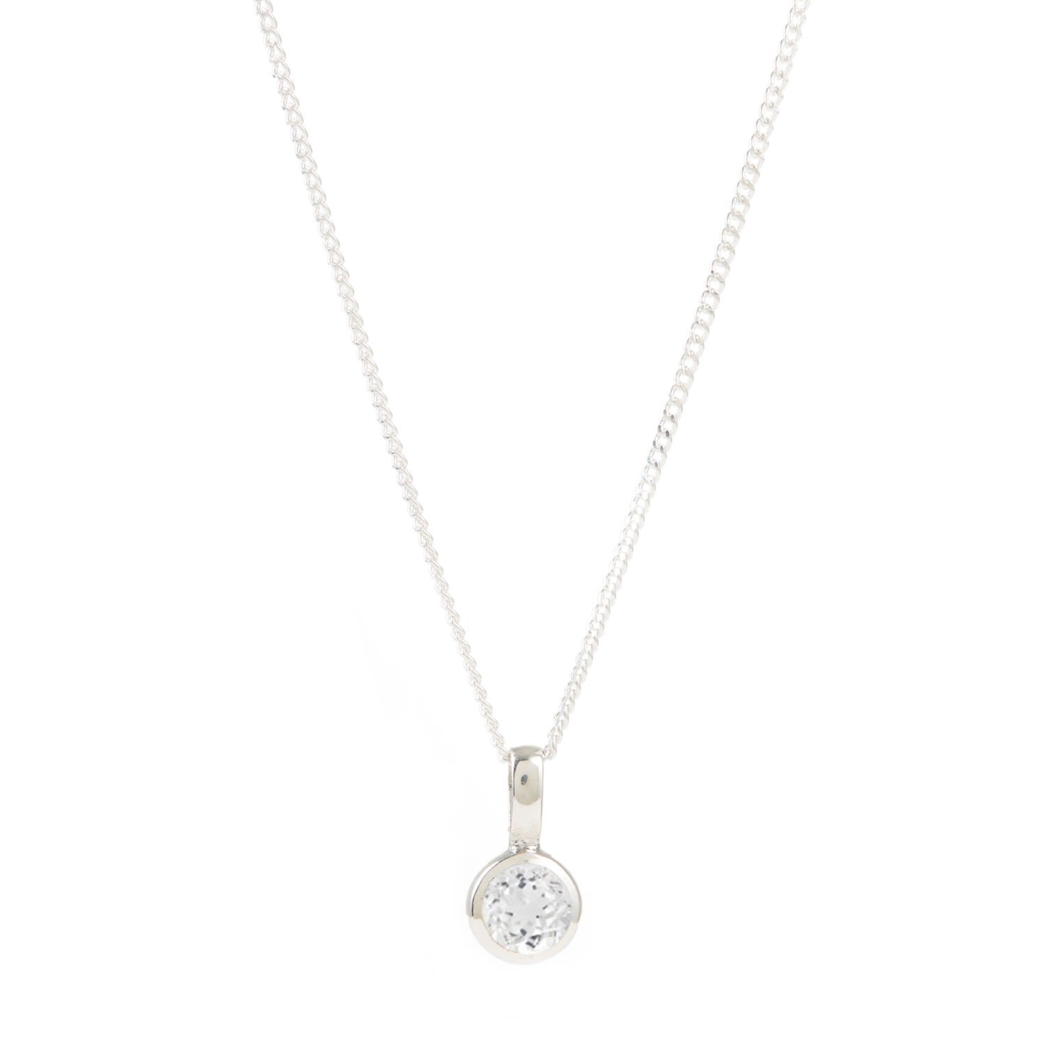 April Birthstone Charm Silver Necklace - White Topaz