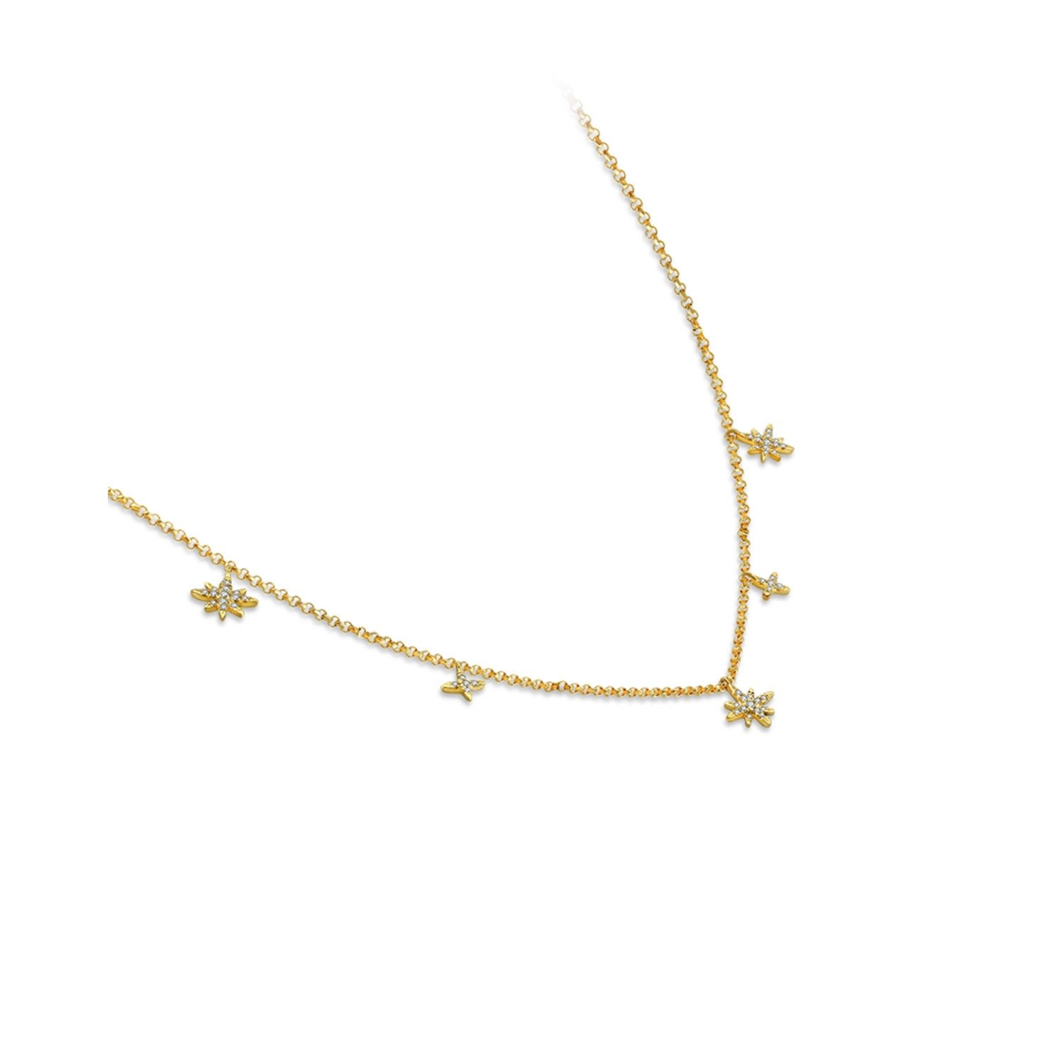 18K Yellow Gold Star Shape Diamond Necklace Choker
