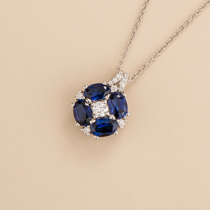 Pristi White Gold Necklace Blue Sapphires & Diamonds
