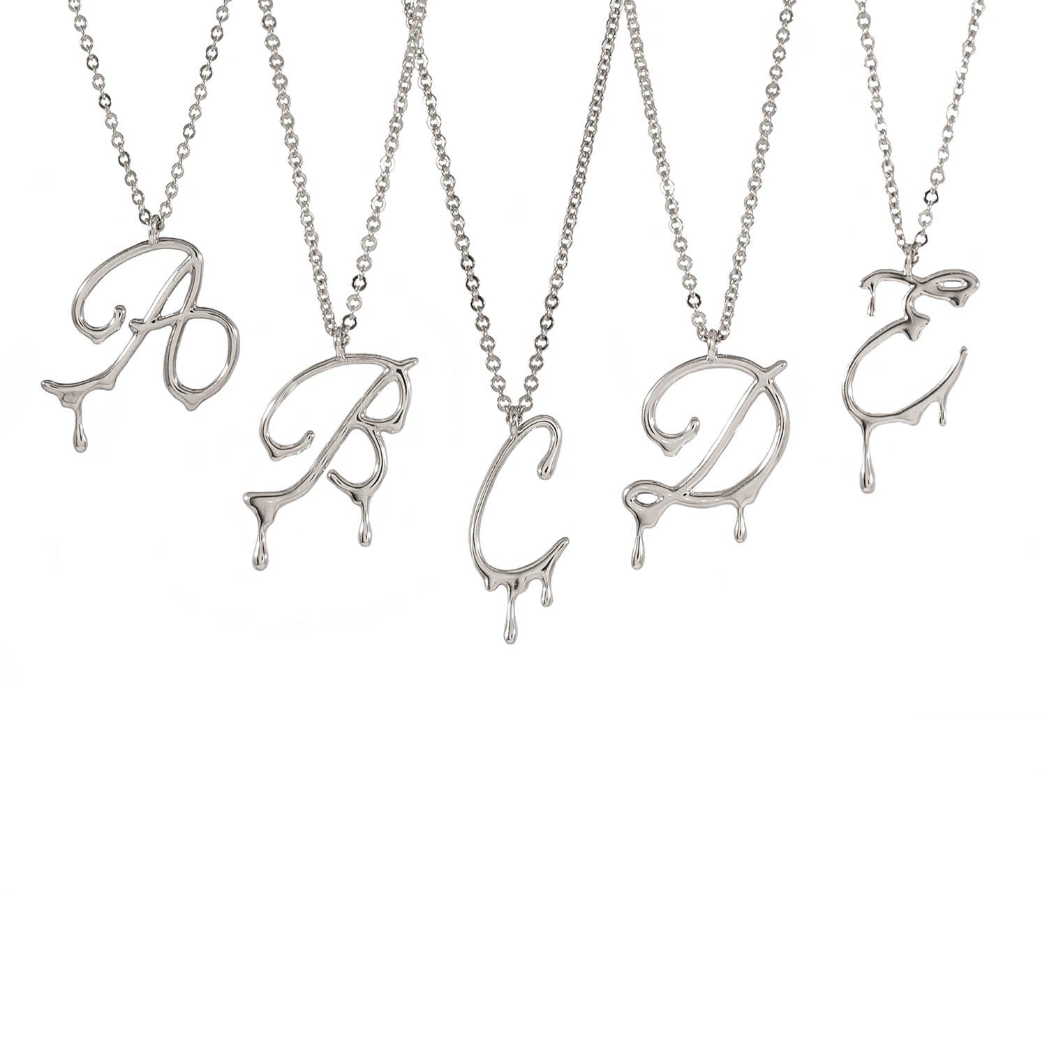 Dripping Initial Pendant Sterling Silver Necklace
