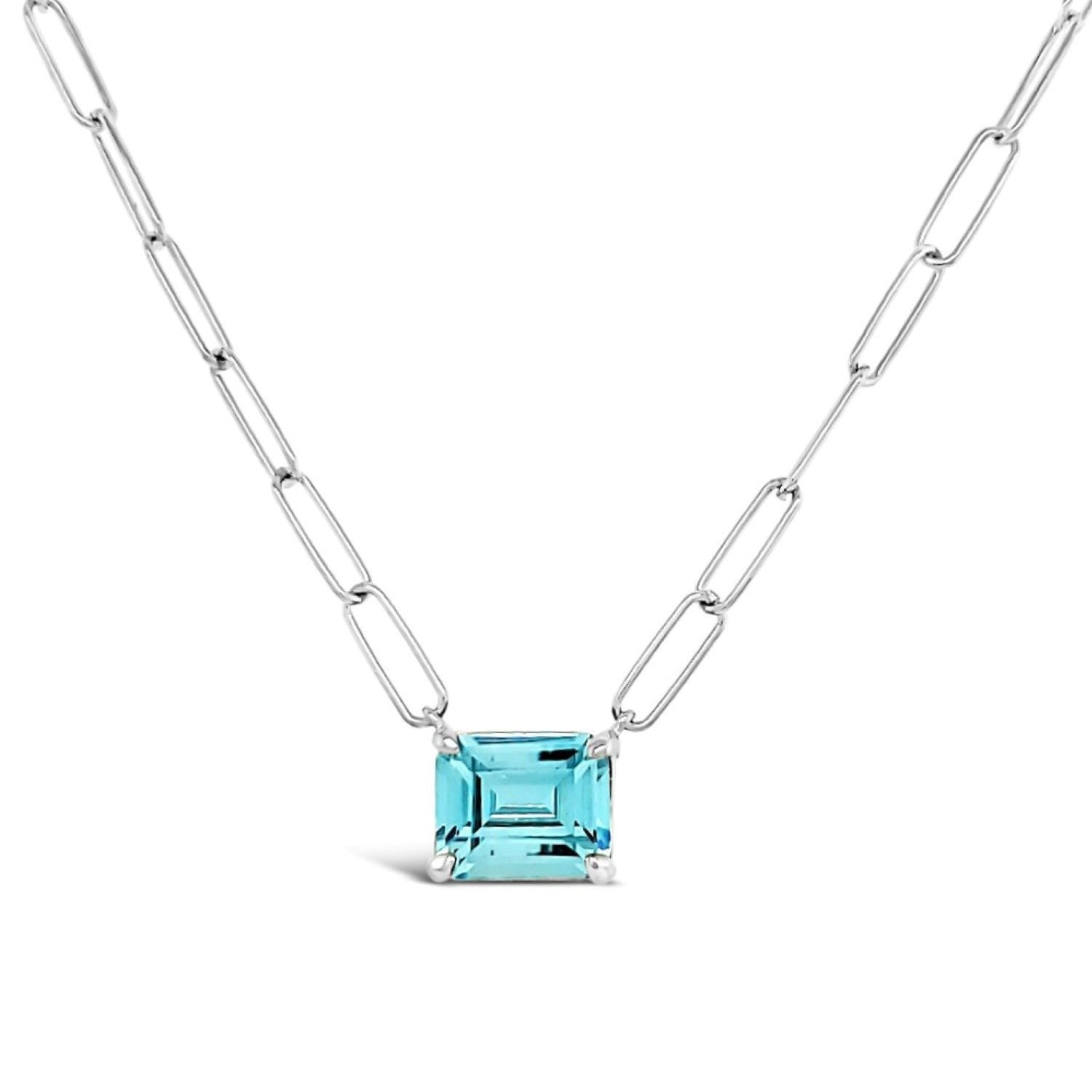 Paperclip Chain With Colored Stone Blue Topaz