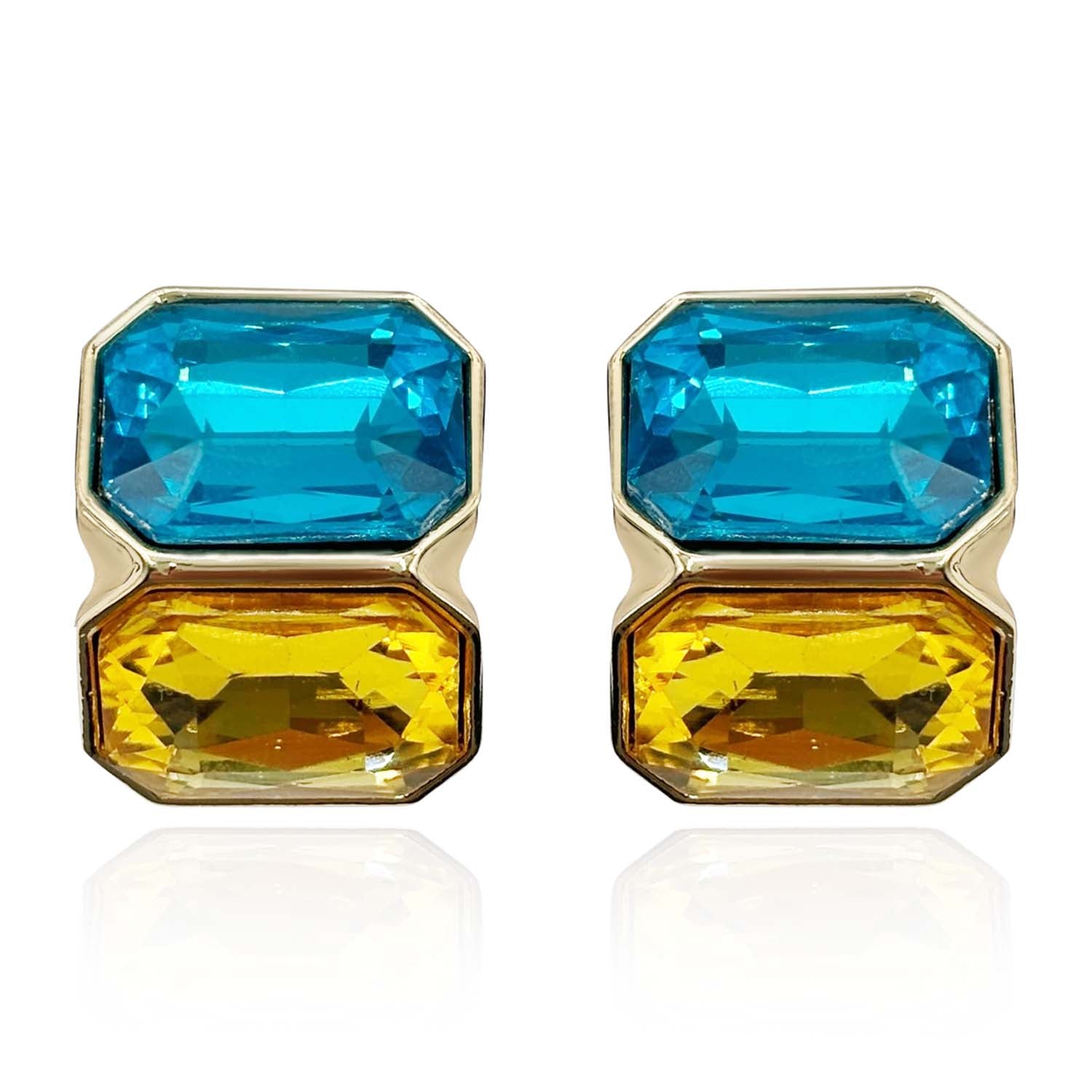 Aqua And Topaz Double Stone Clip Earrings