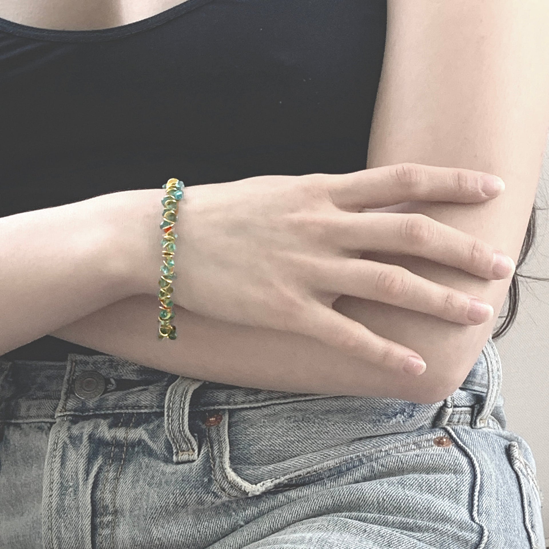 Aqua Apatite & Coral Gold Signature Bracelet