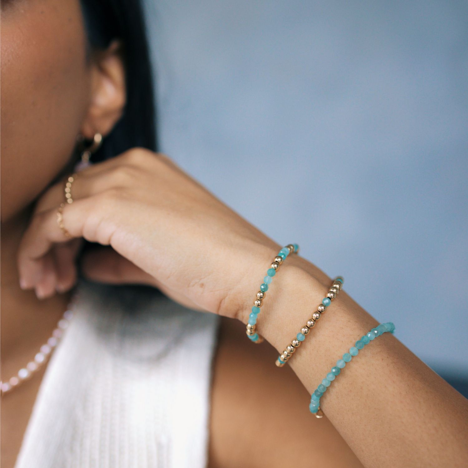 Gold Bead And Amazonite Stone Bracelet