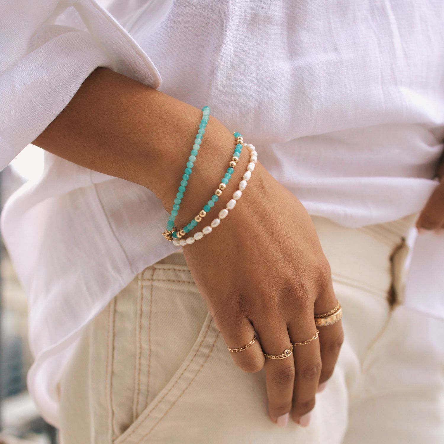 Amazonite Gold Bead Bracelet