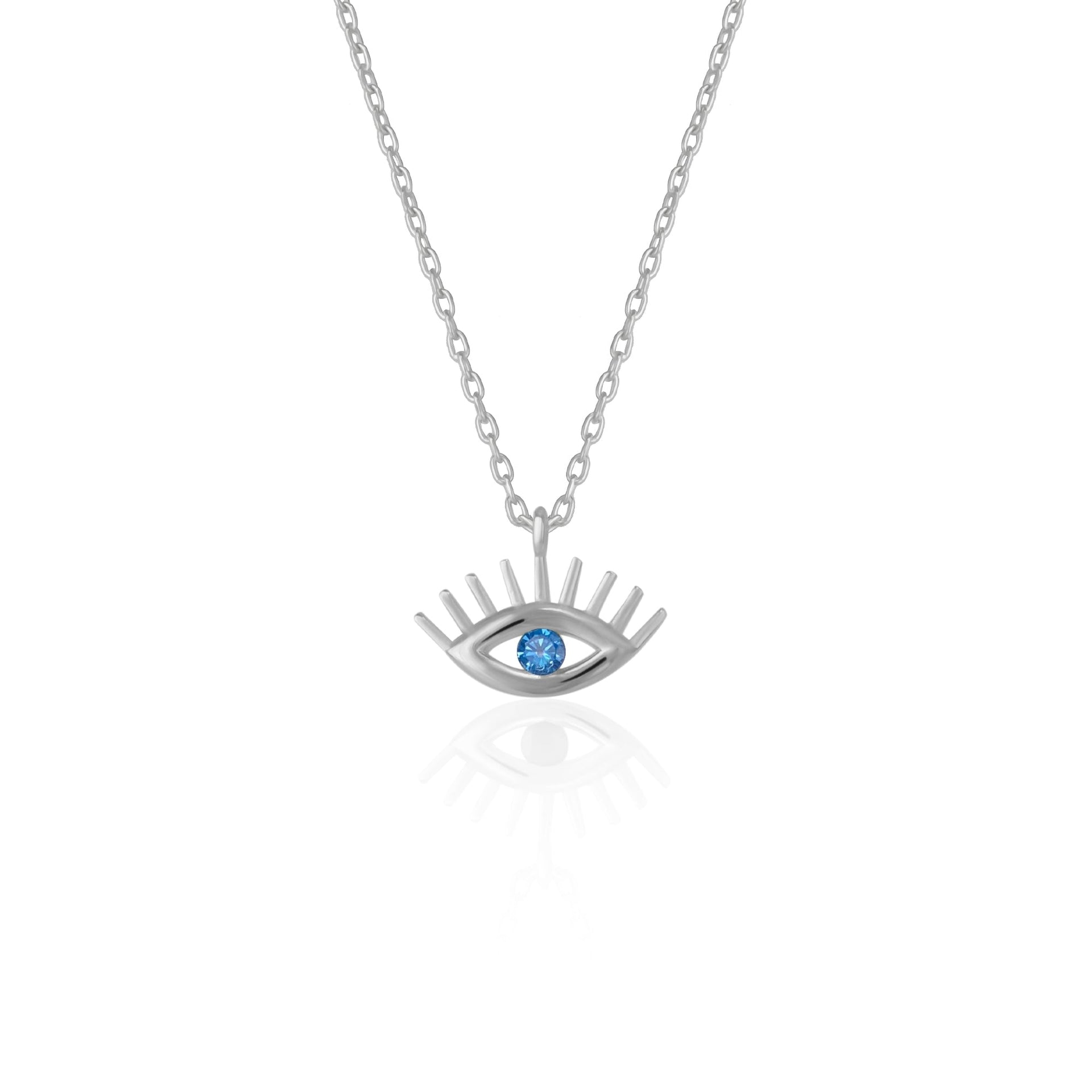 Aqua Blue Eye Evil Eye Sterling Silver Necklace - Silver