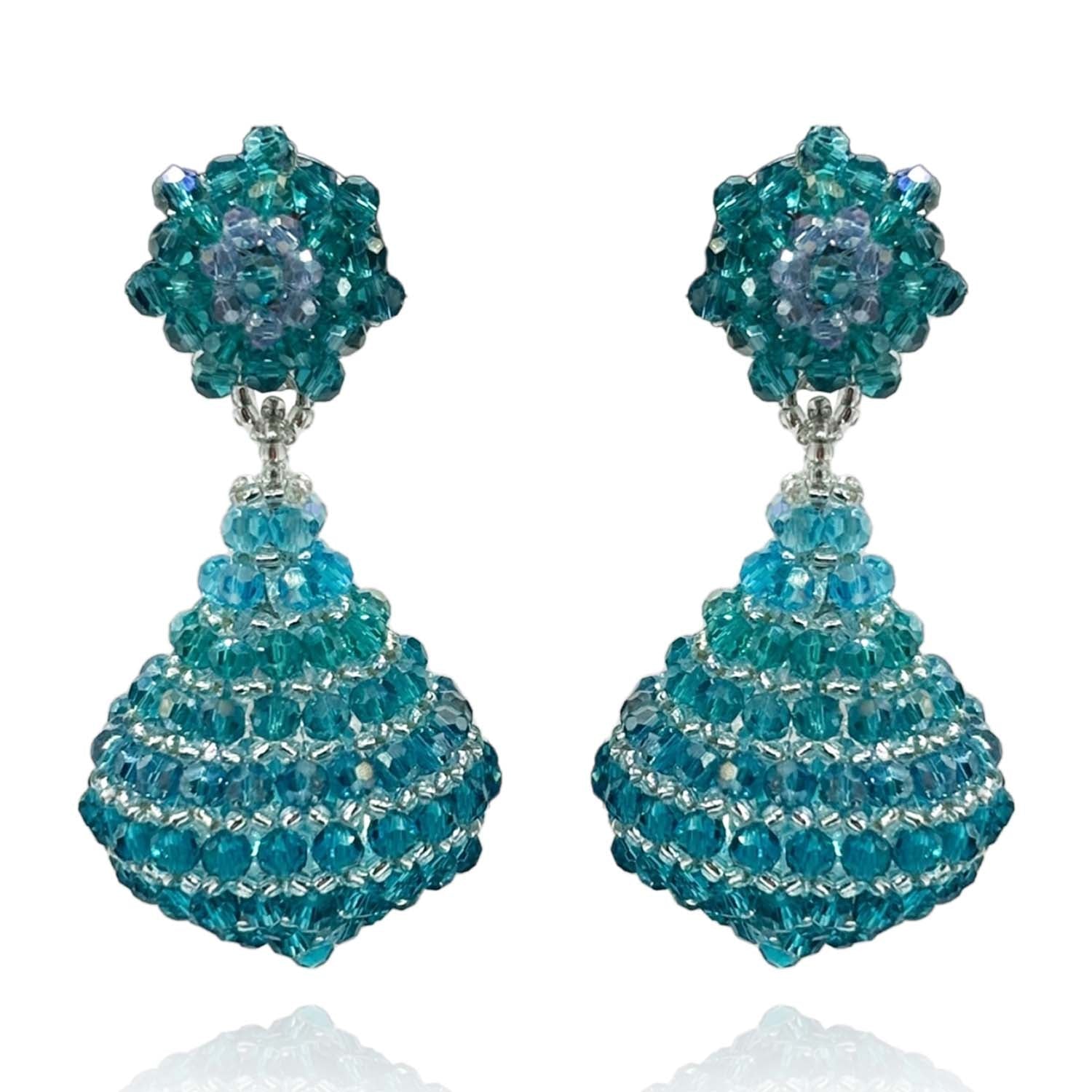 Aqua Faceted Bead Clip On Drop Earrings