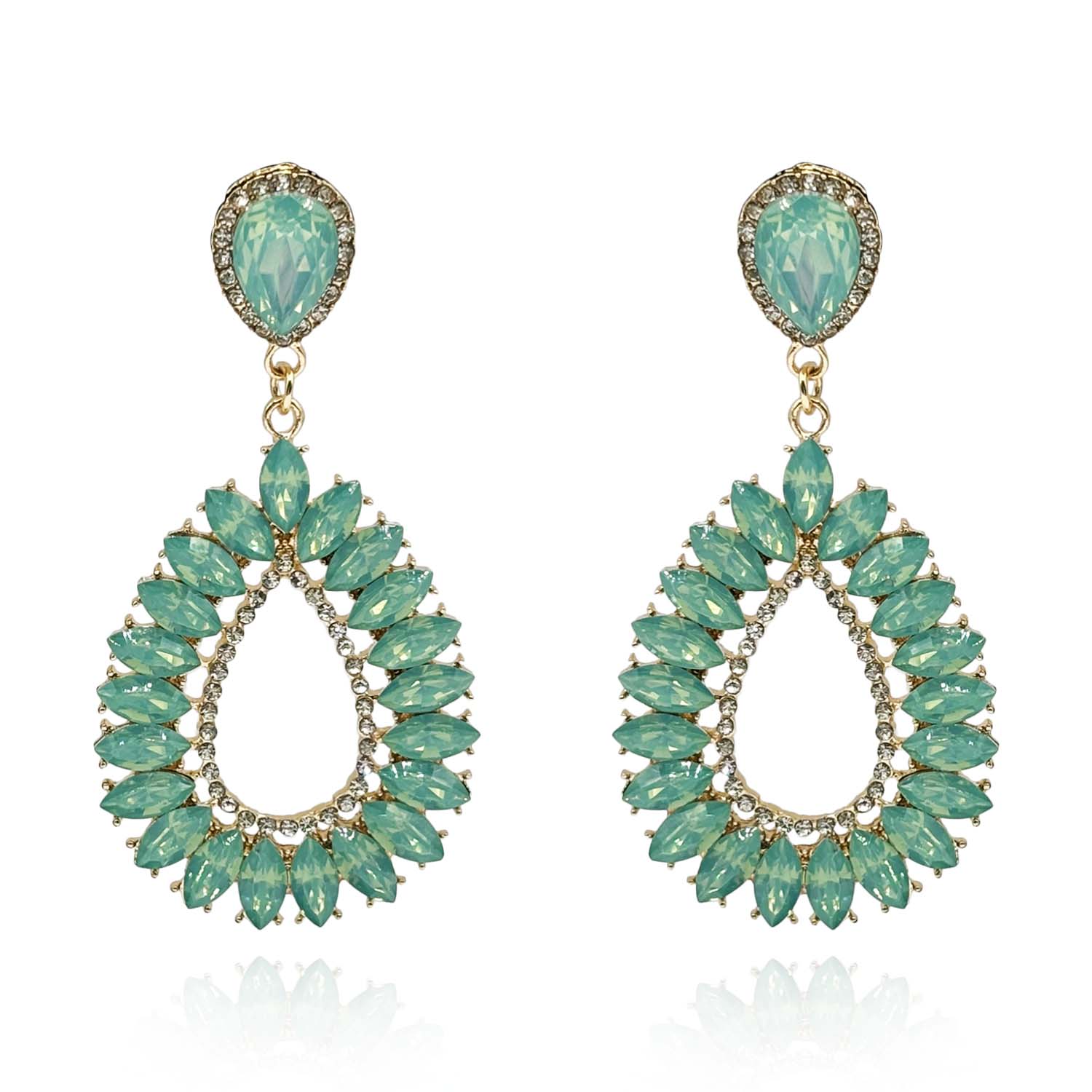 Aqua Navette Crystal Drop Earrings