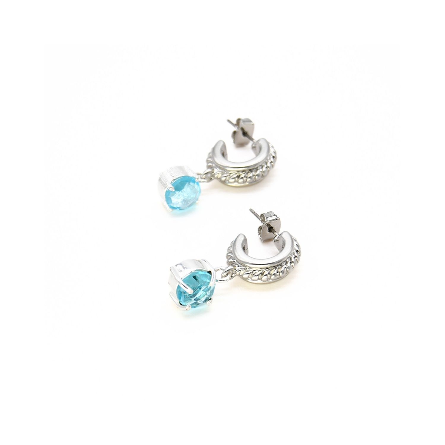 Aqua Quartz Pendant Silver Hoop Drop Earring