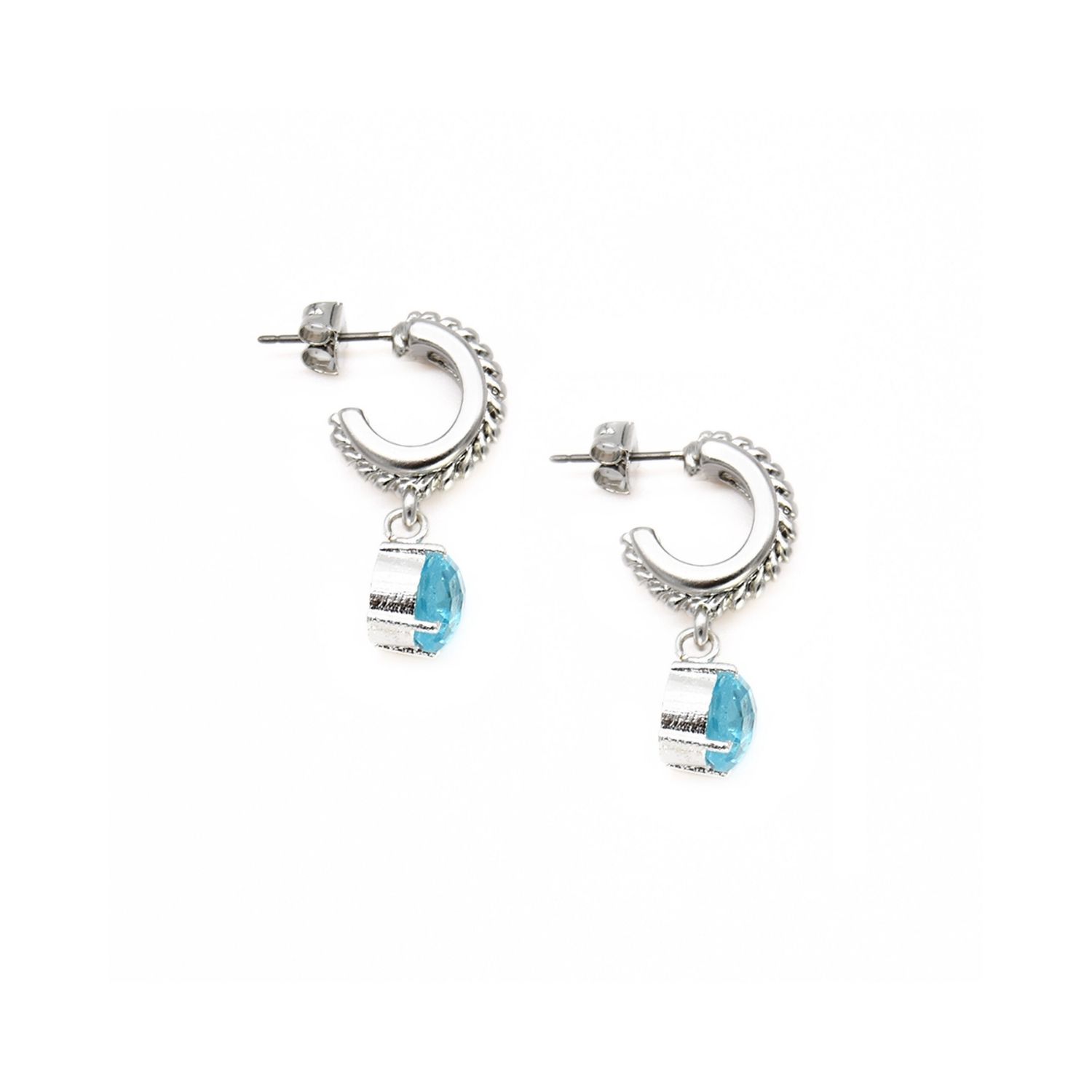Aqua Quartz Pendant Silver Hoop Drop Earring