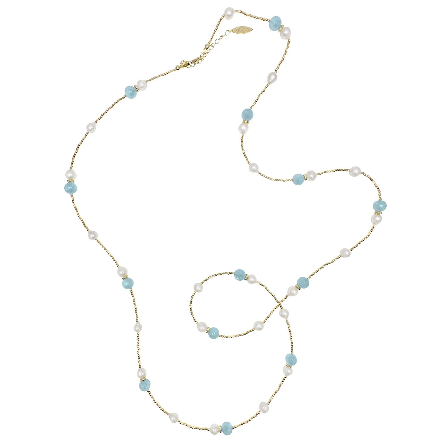 Aquamarine And Freshwater Pearls Long Necklace