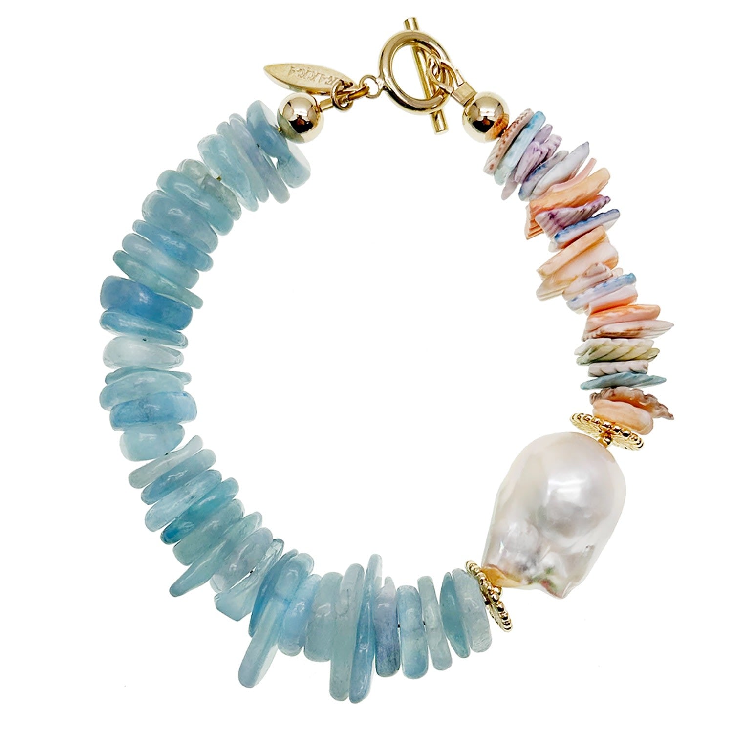 Aquamarine And Shell With Baroque Pearl Bracelet