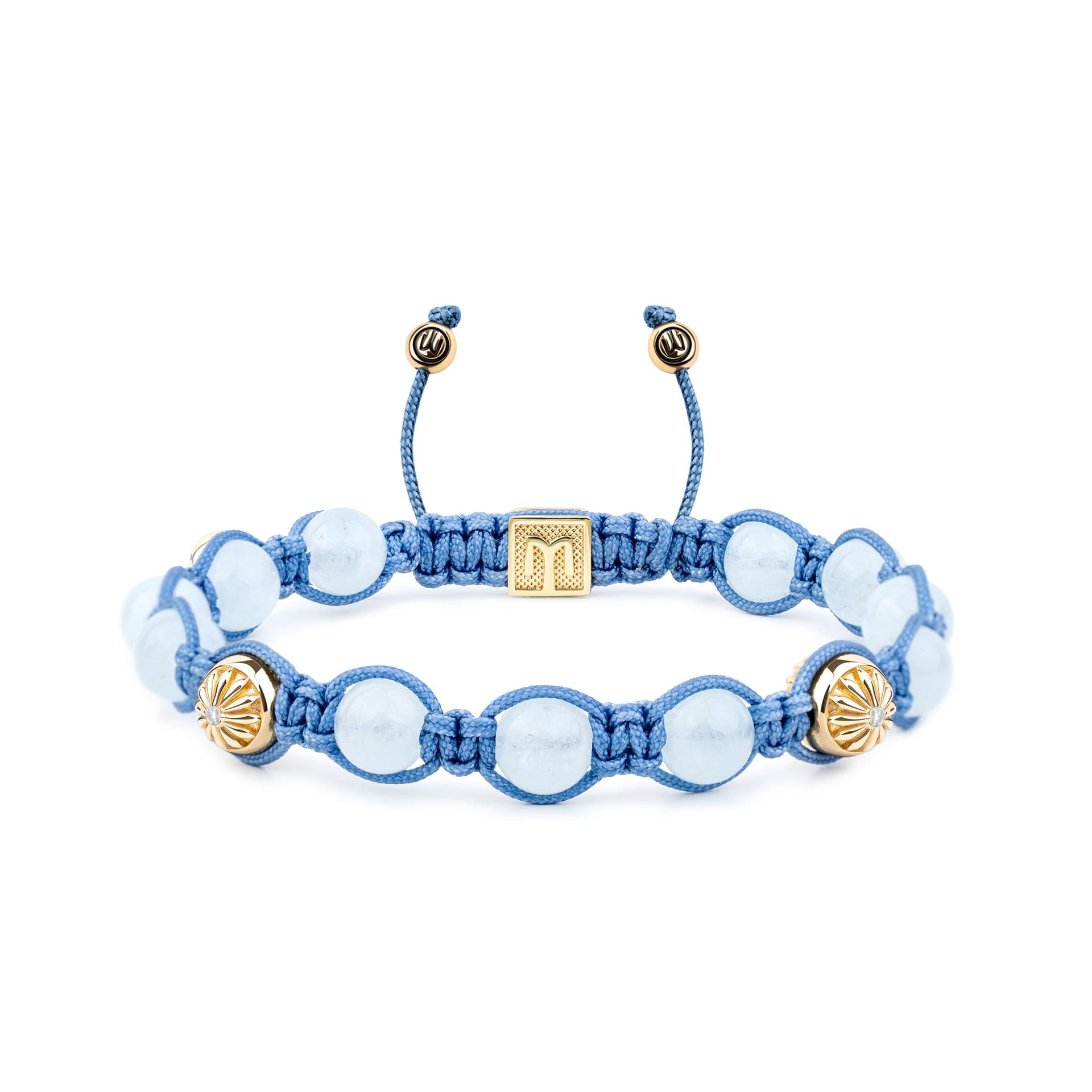 Aquamarine Braided Bracelet With Sky-Blue String In Gold - The Maverick