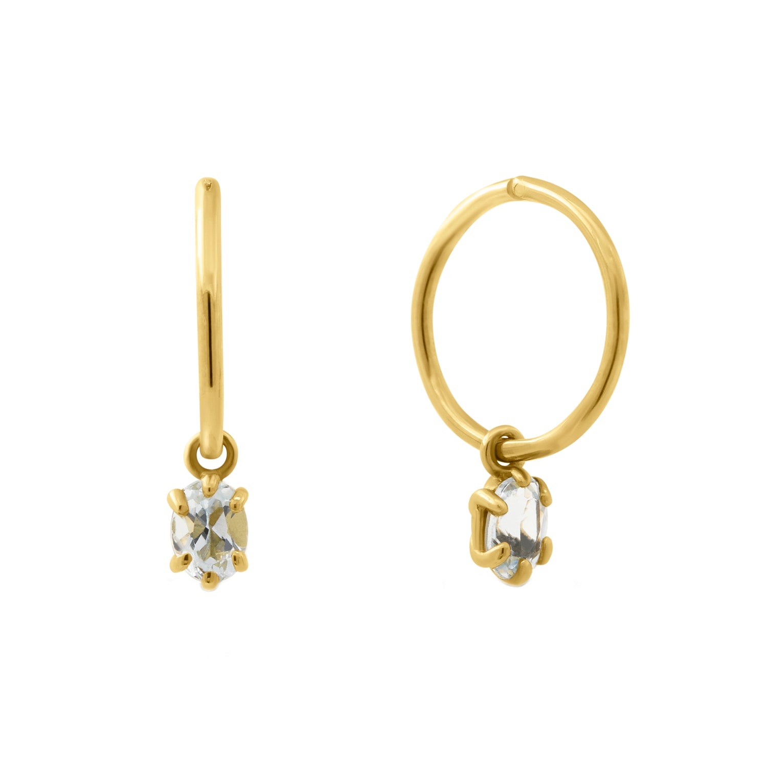 Aquamarine Clicker Hoop Earrings - Gold