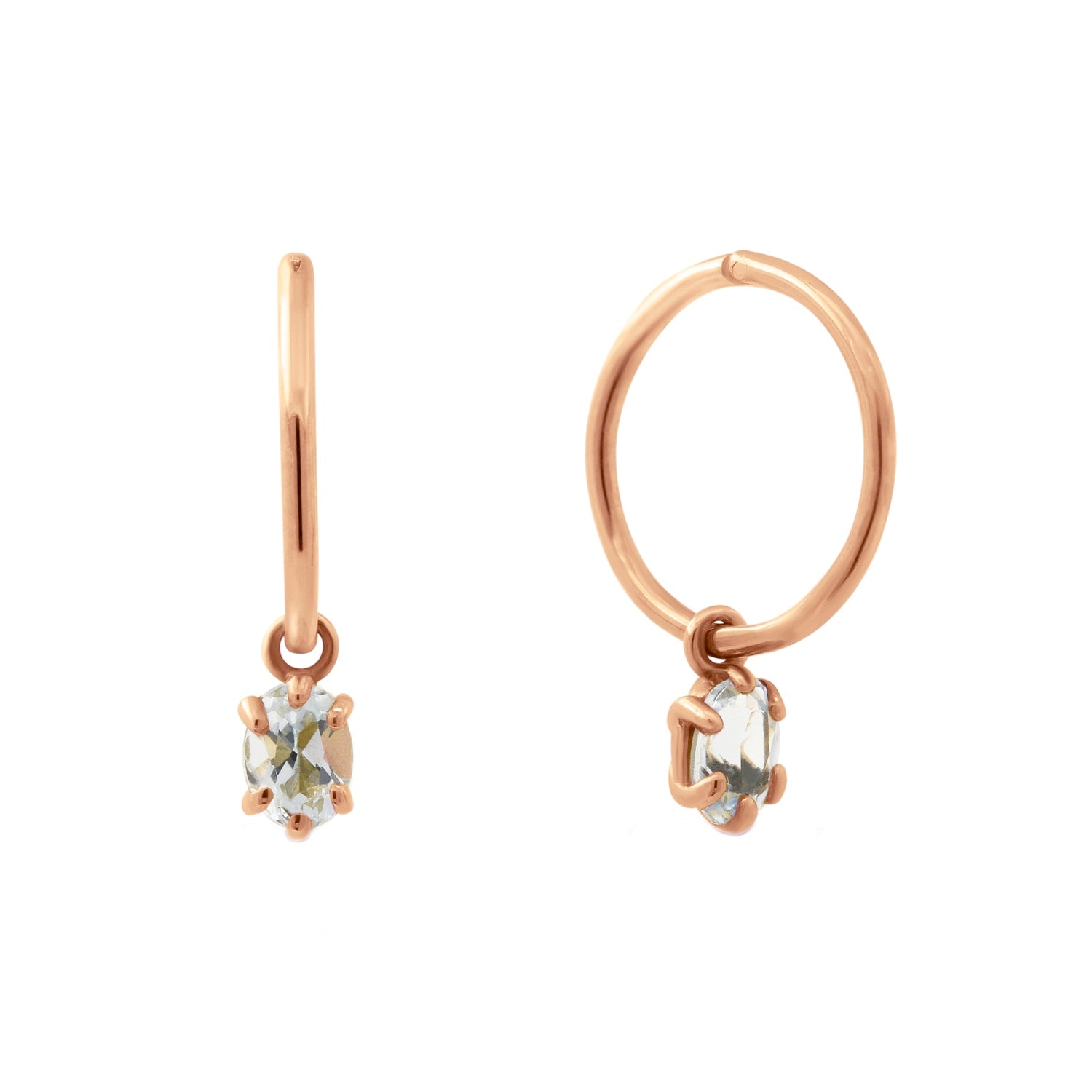 Aquamarine Clicker Hoop Earrings - Rose Gold