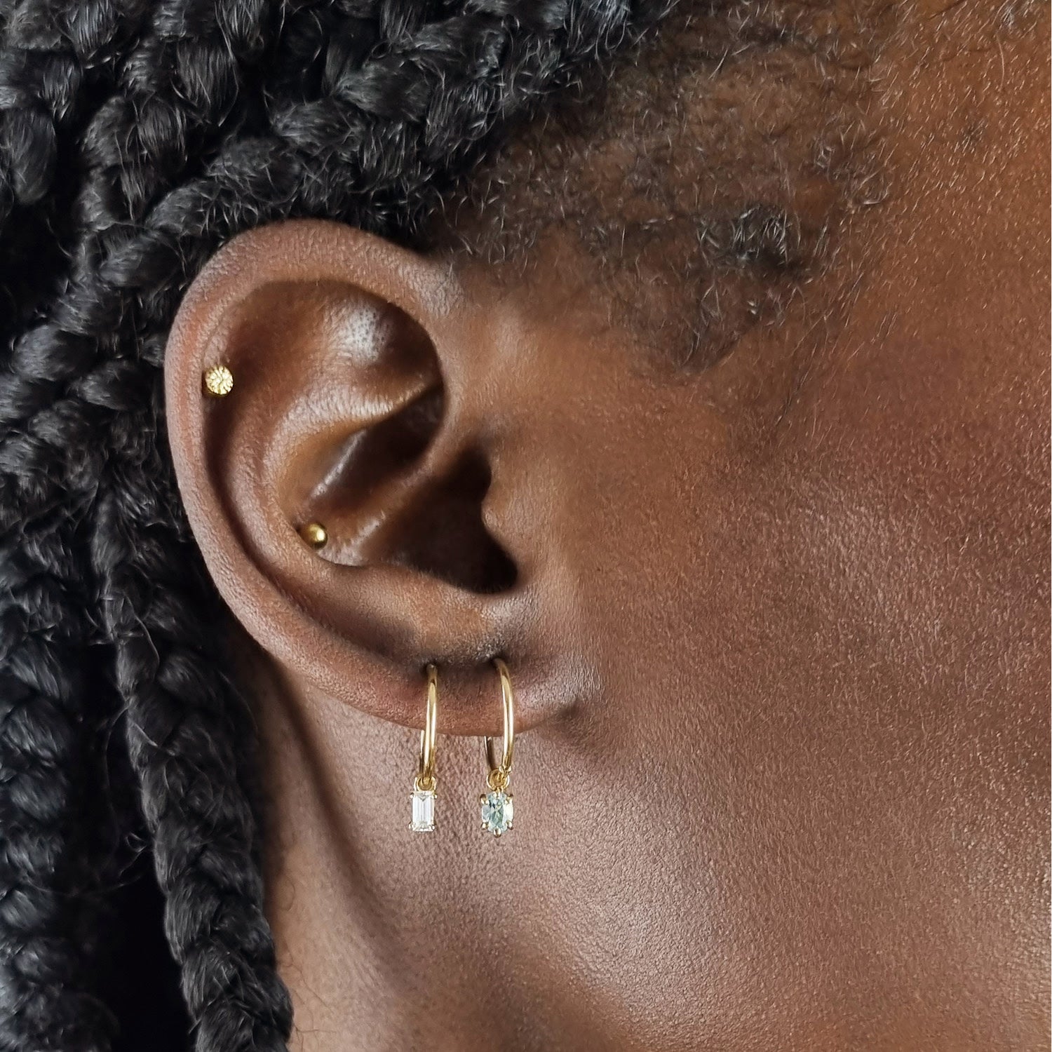 Aquamarine Clicker Hoop Earrings - Rose Gold