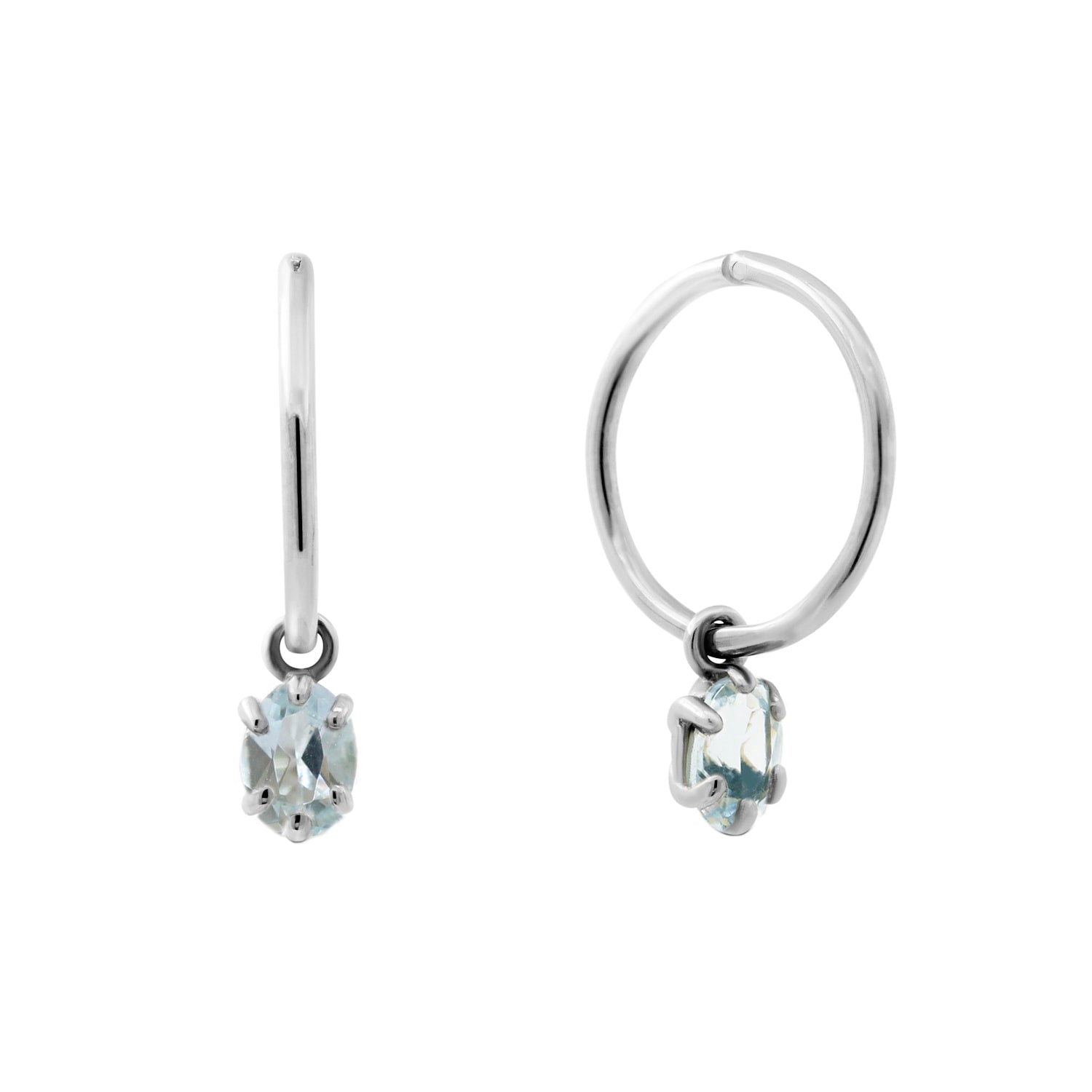 Aquamarine Clicker Hoop Earrings - Silver