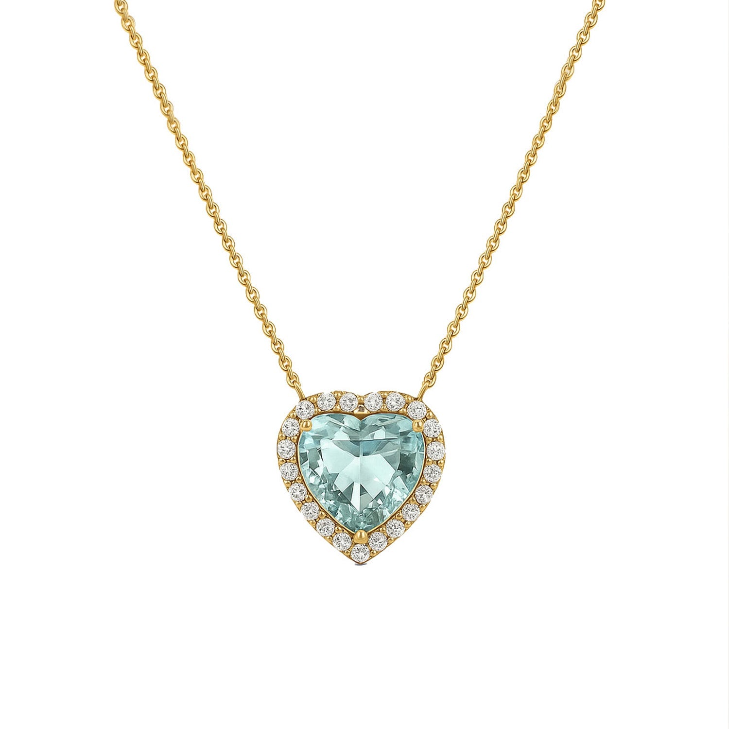 Aquamarine Diamond Heart Pendant Necklace