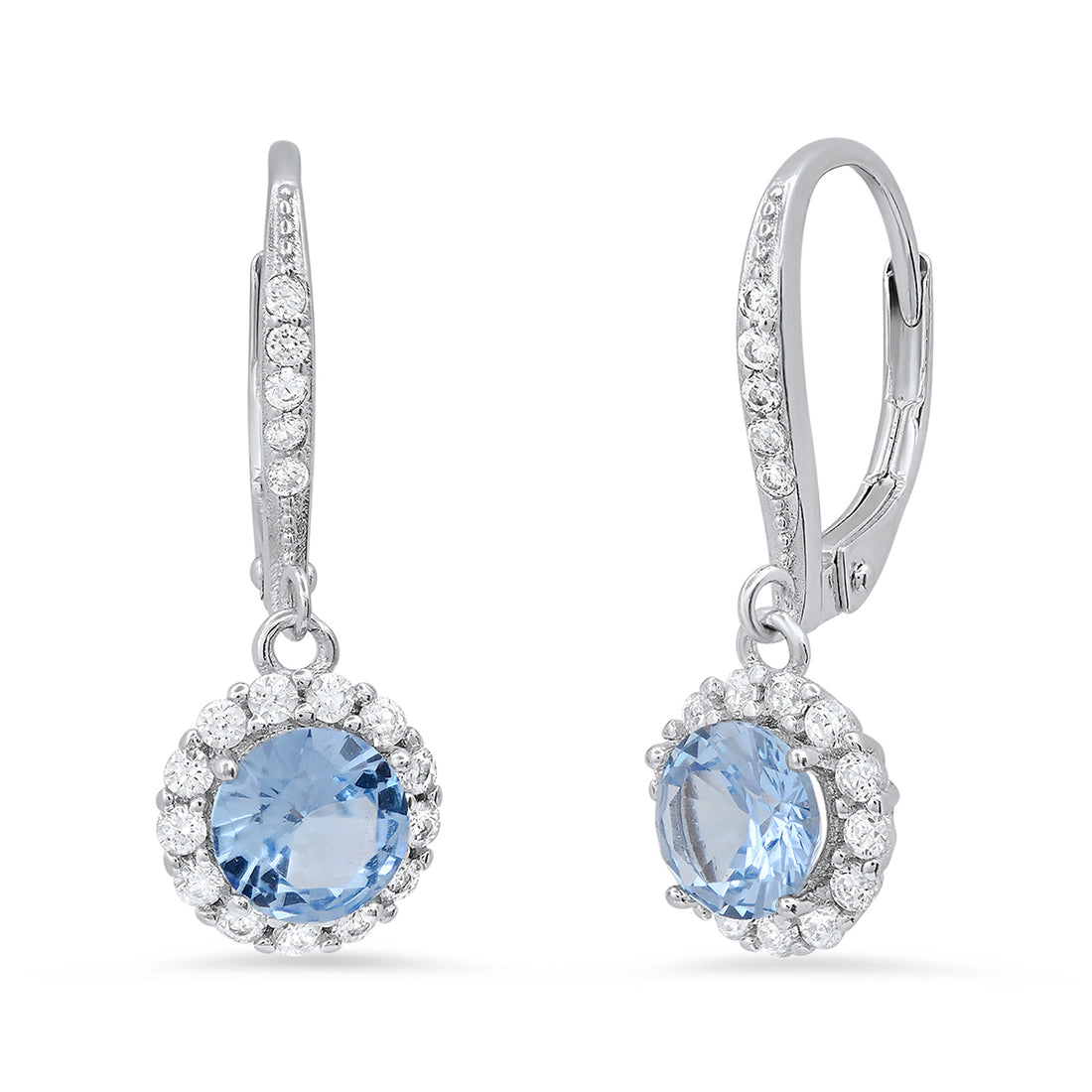 Aquamarine Halo Leverback Earrings