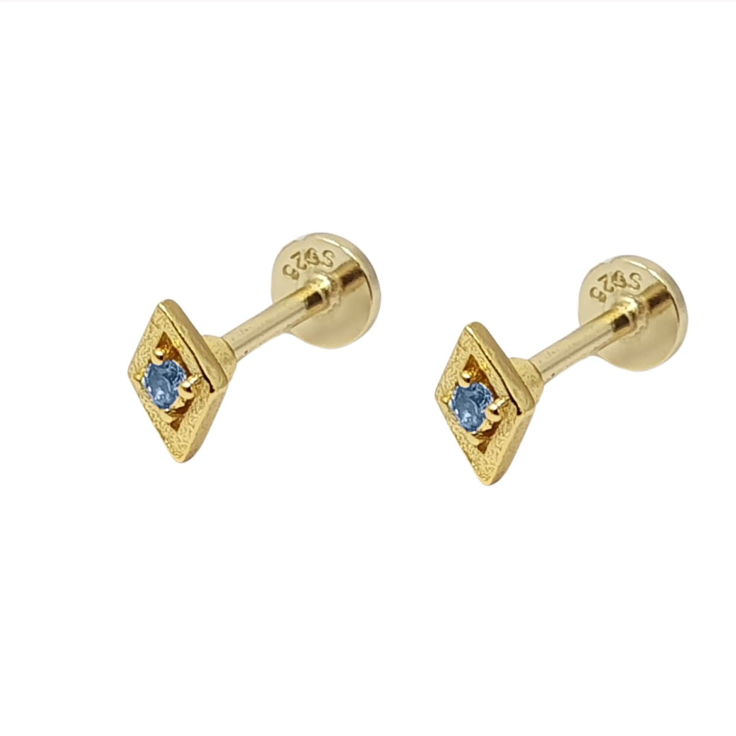 Aquamarine March Birthstone Cartilage Flat Back Labret Conch Stud Earrings