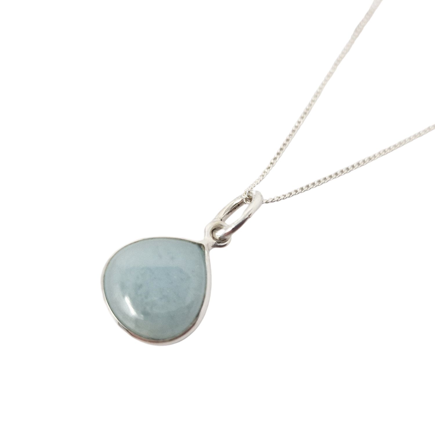 Aquamarine March Birthstone Sterling Silver Heart Charm Necklace