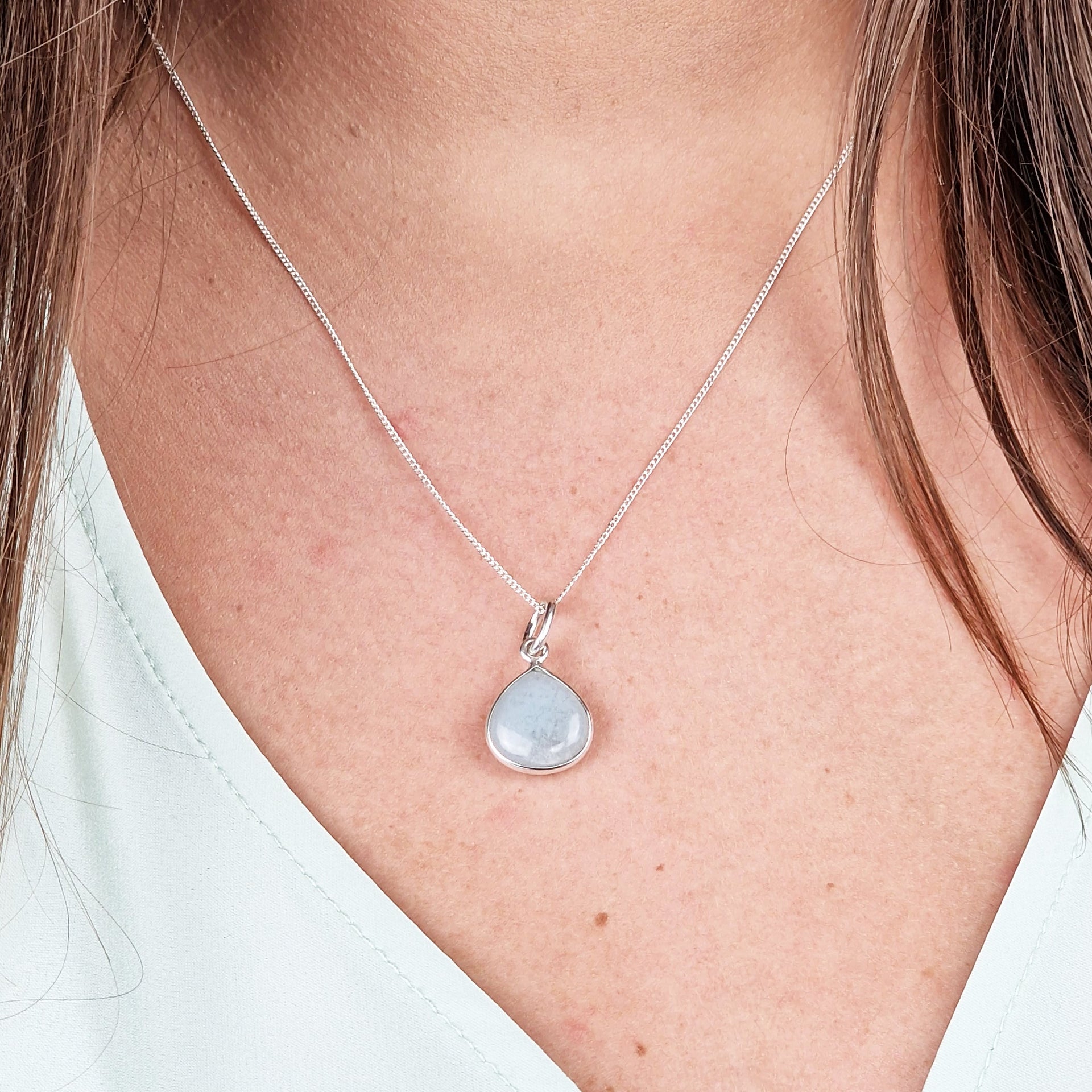Aquamarine March Birthstone Sterling Silver Heart Charm Necklace