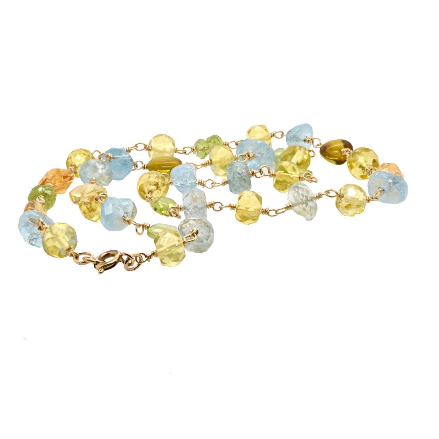 Aquamarine, Peridot, Citrine Gold Necklace