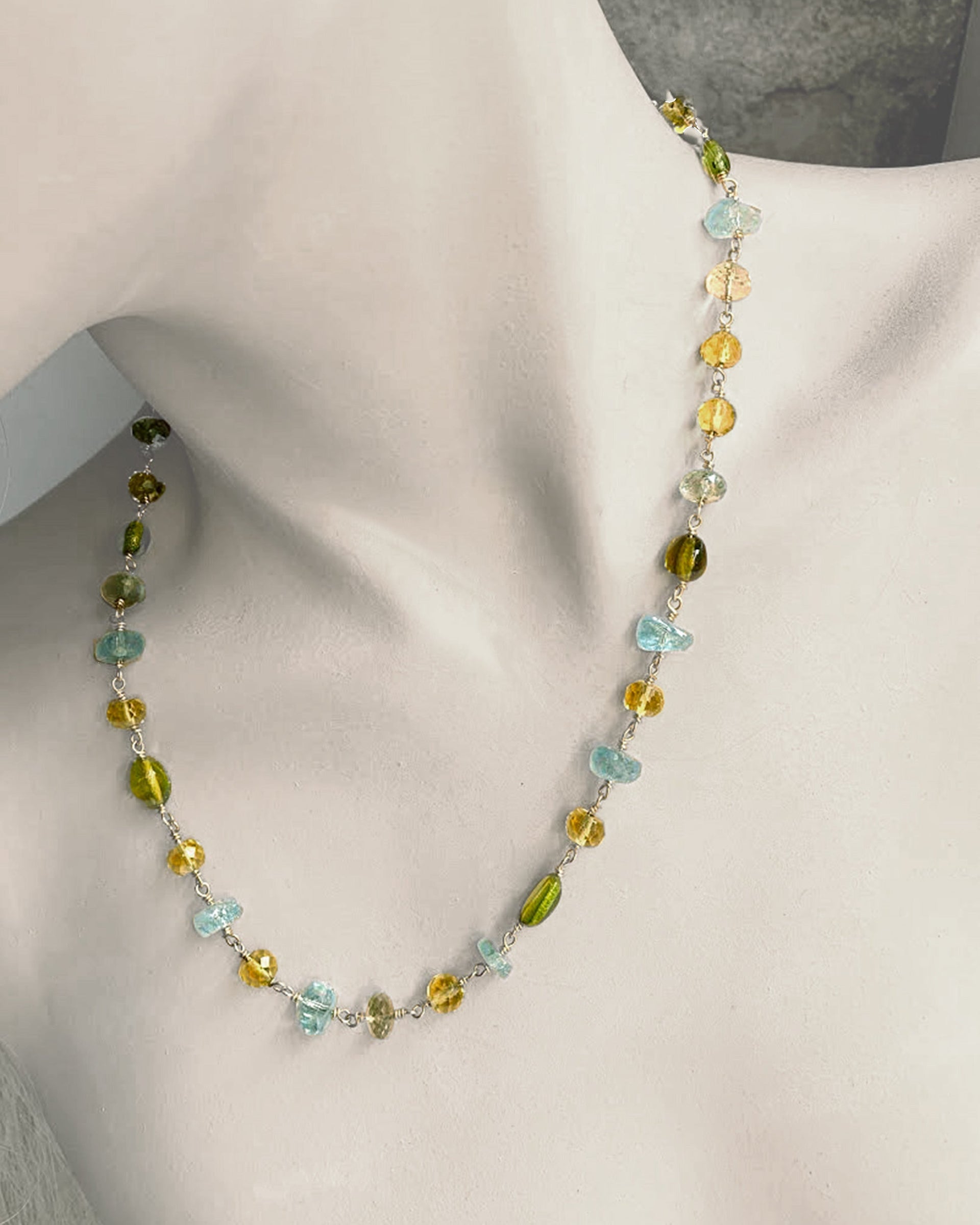 Aquamarine, Peridot, Citrine Gold Necklace